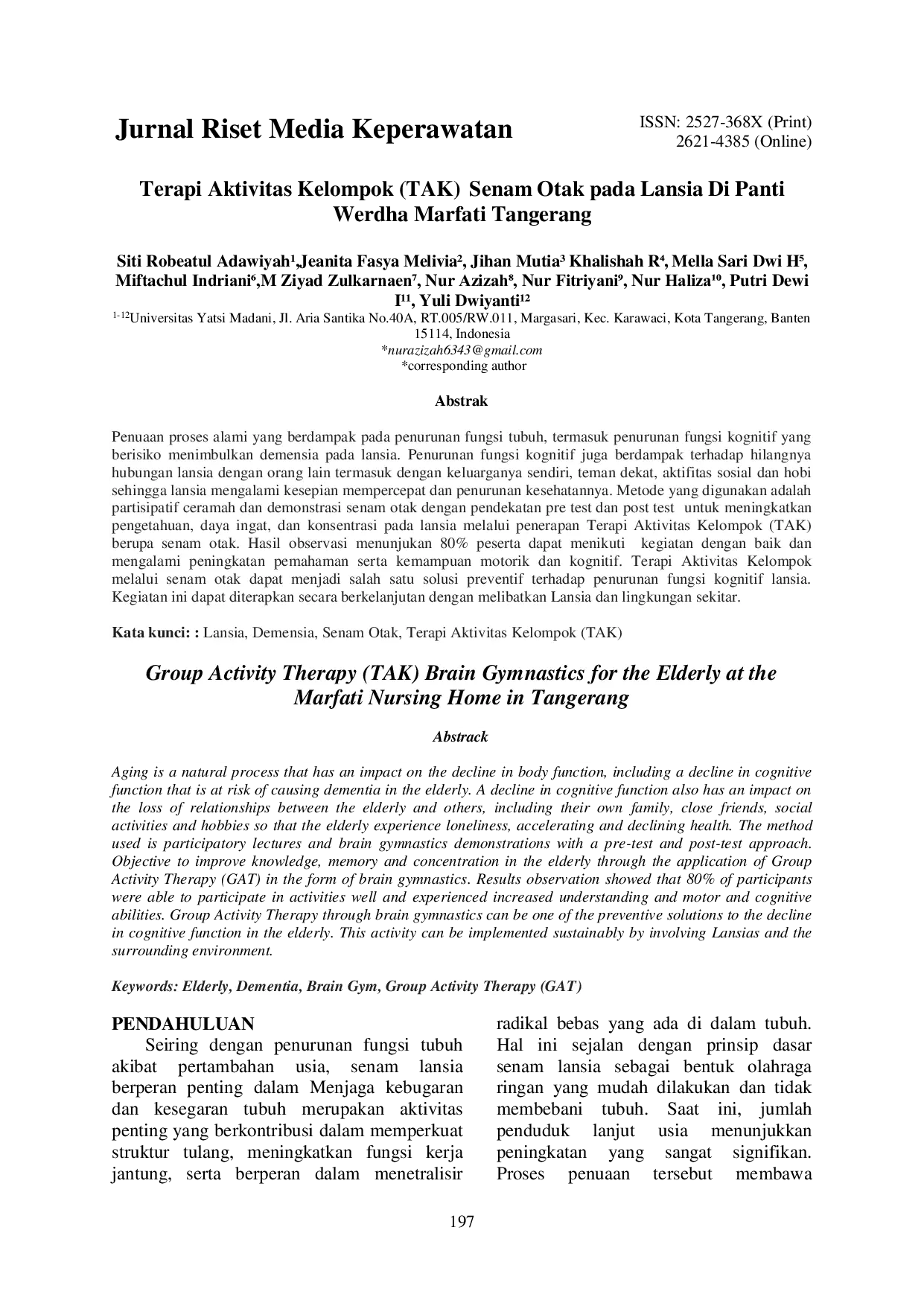 JURIS Group Activity Therapy TAK Brain Gymnastics for the Elderly at the Marfati Nursing Home in Tangerang