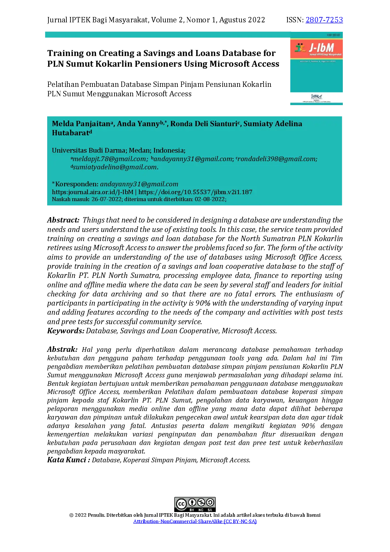 juris Pelatihan Pembuatan Database Simpan Pinjam Pensiunan Kokarlin PLN Sumut Menggunakan Microsoft Access