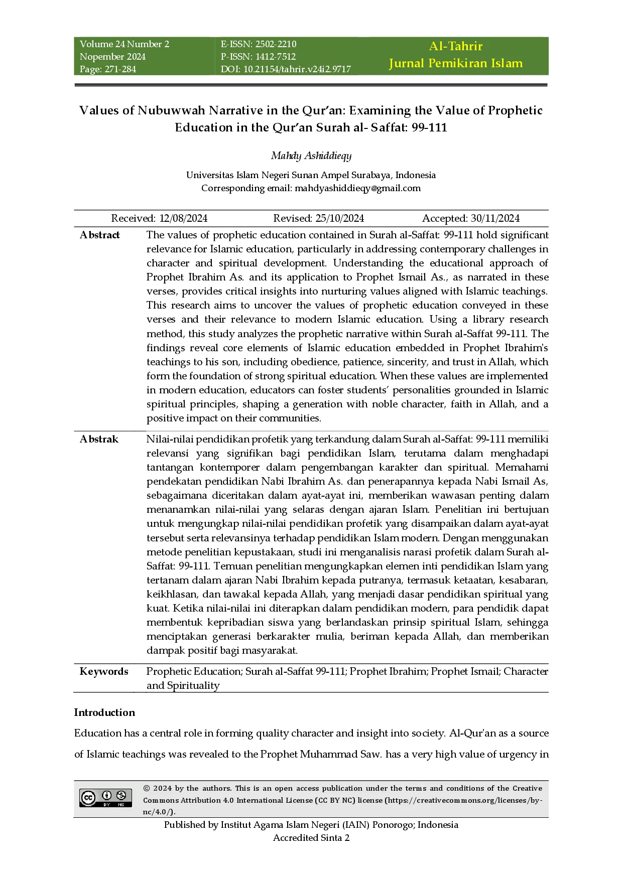 juris Values of Nubuwwah Narrative in the Qur an Examining the Value of Prophetic Education in the Qur an Surah al Saffat 99 111