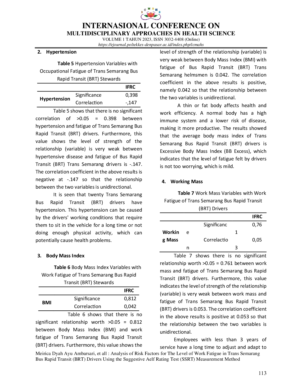 JURIS Analisis Faktor Risiko Tingkat Kelelahan Kerja Pengemudi Bus Rapid Transit Brt Trans Semarang Menggunakan Metode Pengukuran Suggestive Self Rating Test Ssrt