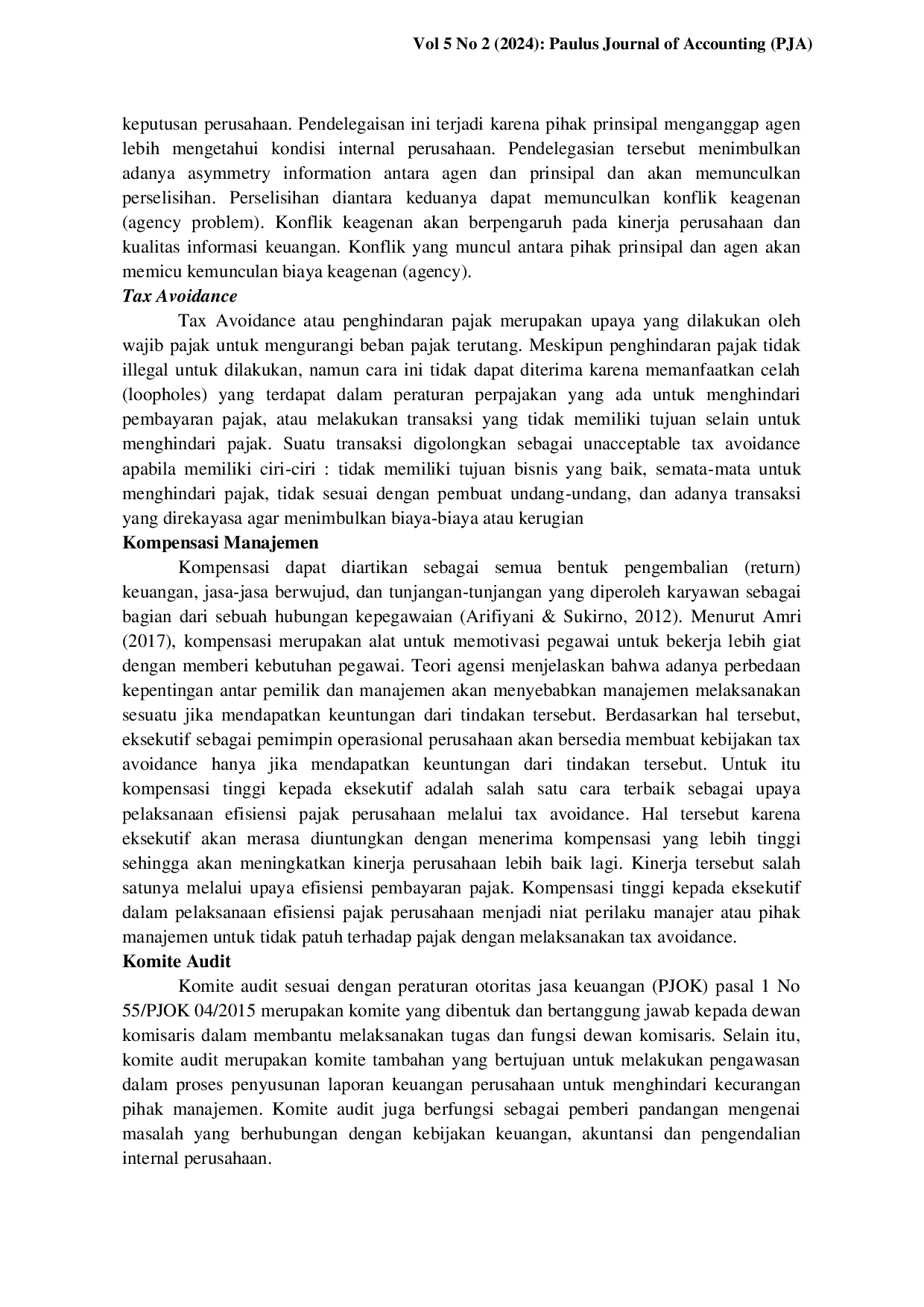 JURIS Pengaruh Kompensasi Manajemen dan Komite Audit Terhadap Tax Avoidance