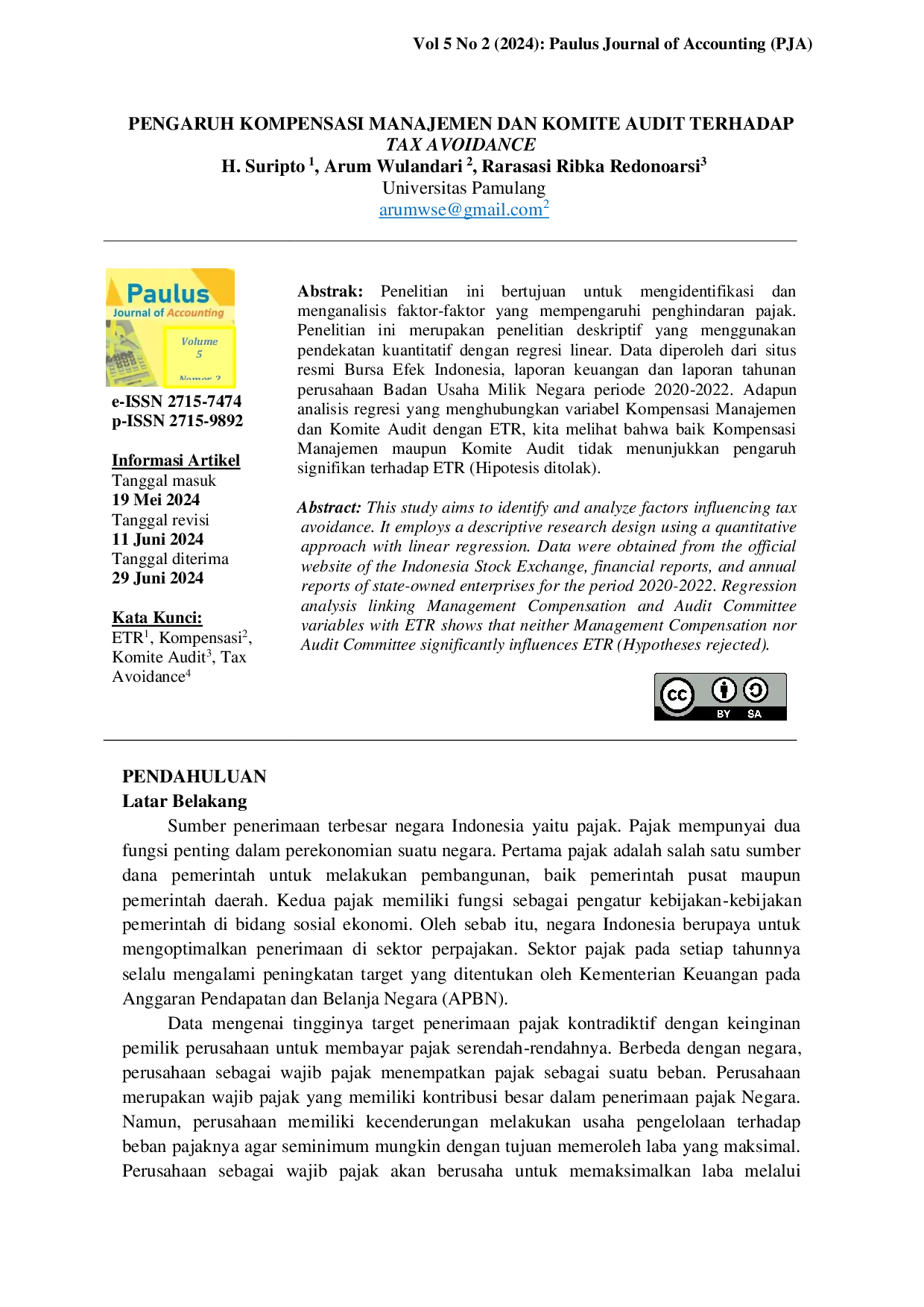 JURIS Pengaruh Kompensasi Manajemen dan Komite Audit Terhadap Tax Avoidance