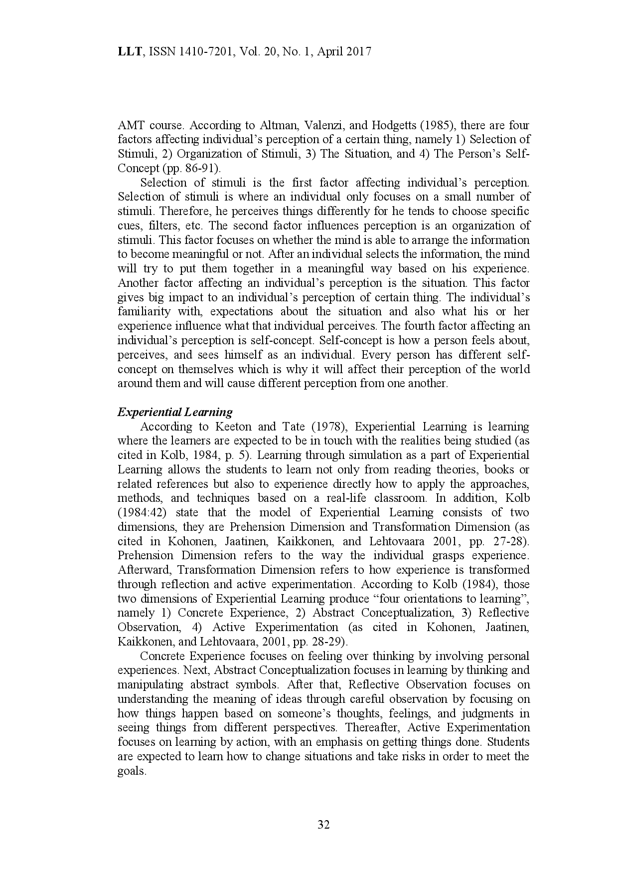 juris Students Perceptions on Simulation as Part of Experiential Learning in Approaches Methods and Techniques AMT Course