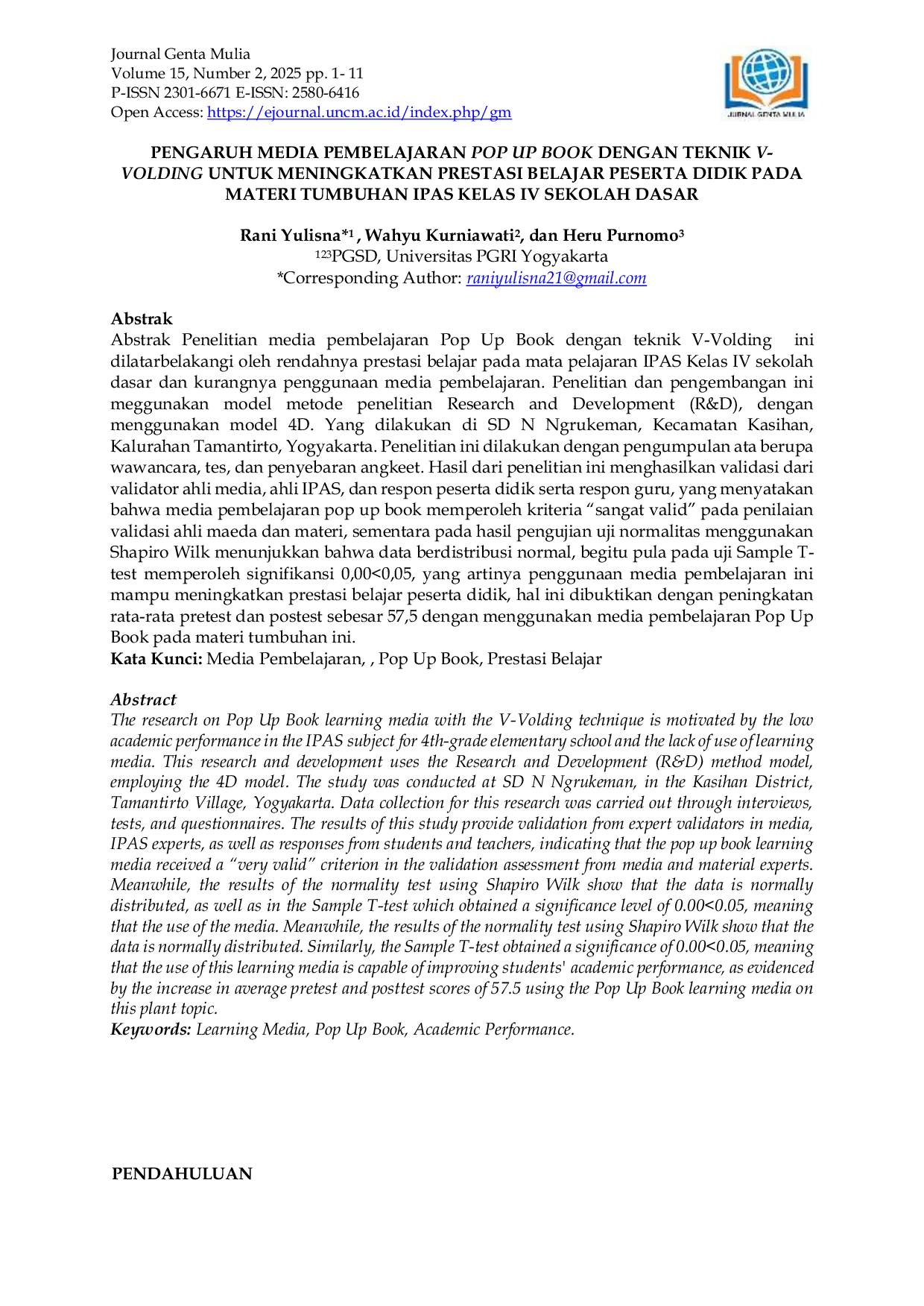 JURIS Pengaruh Media Pembelajaran Pop Up Book Dengan Teknik V Volding Untuk Meningkatkan Prestasi Belajar Peserta Didik Pada Materi Tumbuhan Ipas Kelas Iv Sekolah Dasar