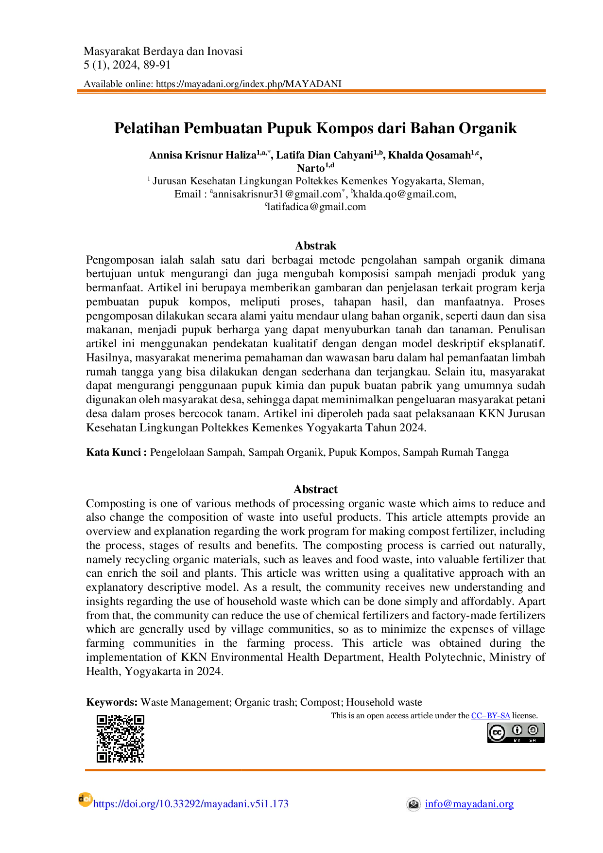 JURIS Pelatihan Pembuatan Pupuk Kompos dari Bahan Organik