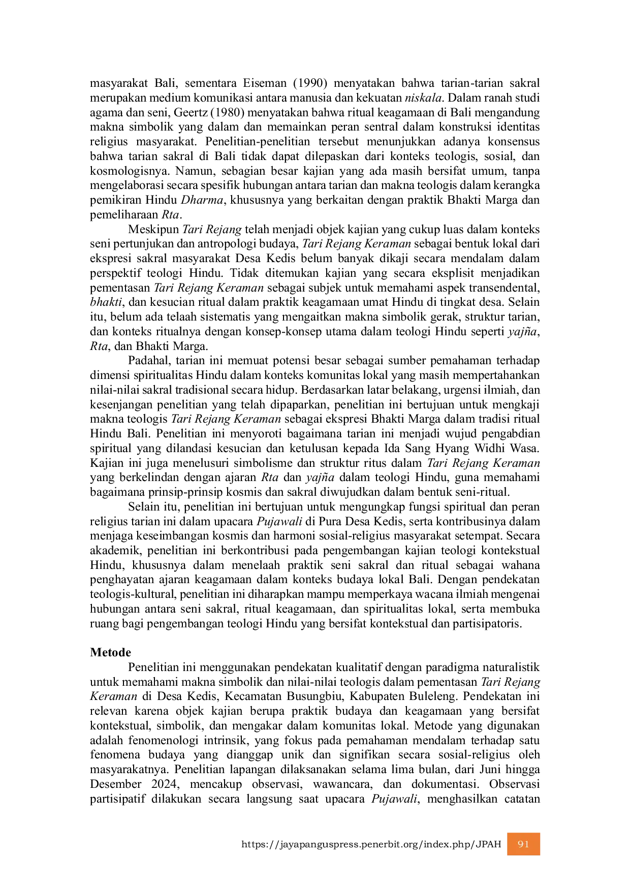 JURIS Teologi Kontekstual dalam Ekspresi Sakral Tari Rejang Keraman di Bali