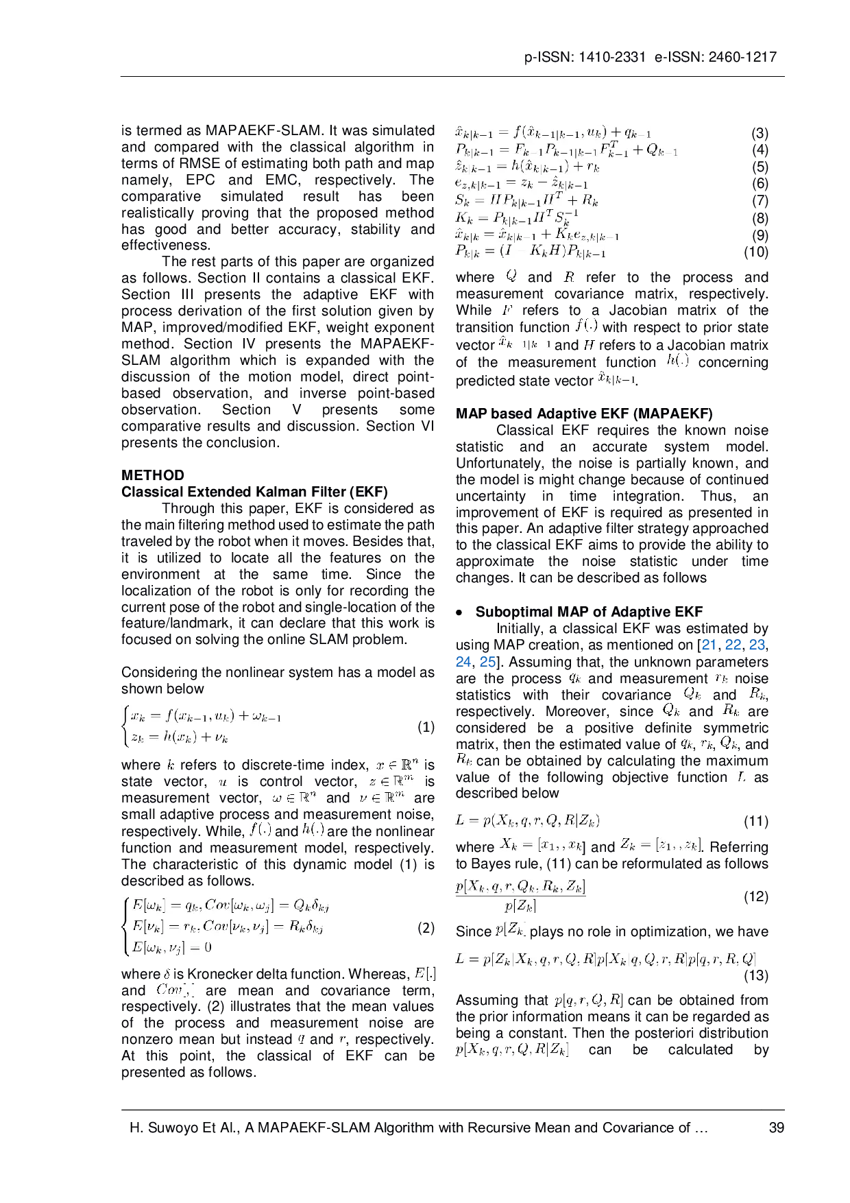 JURIS A MAPAEKF SLAM Algorithm with Recursive Mean and Covariance of Process and Measurement Noise Statistic