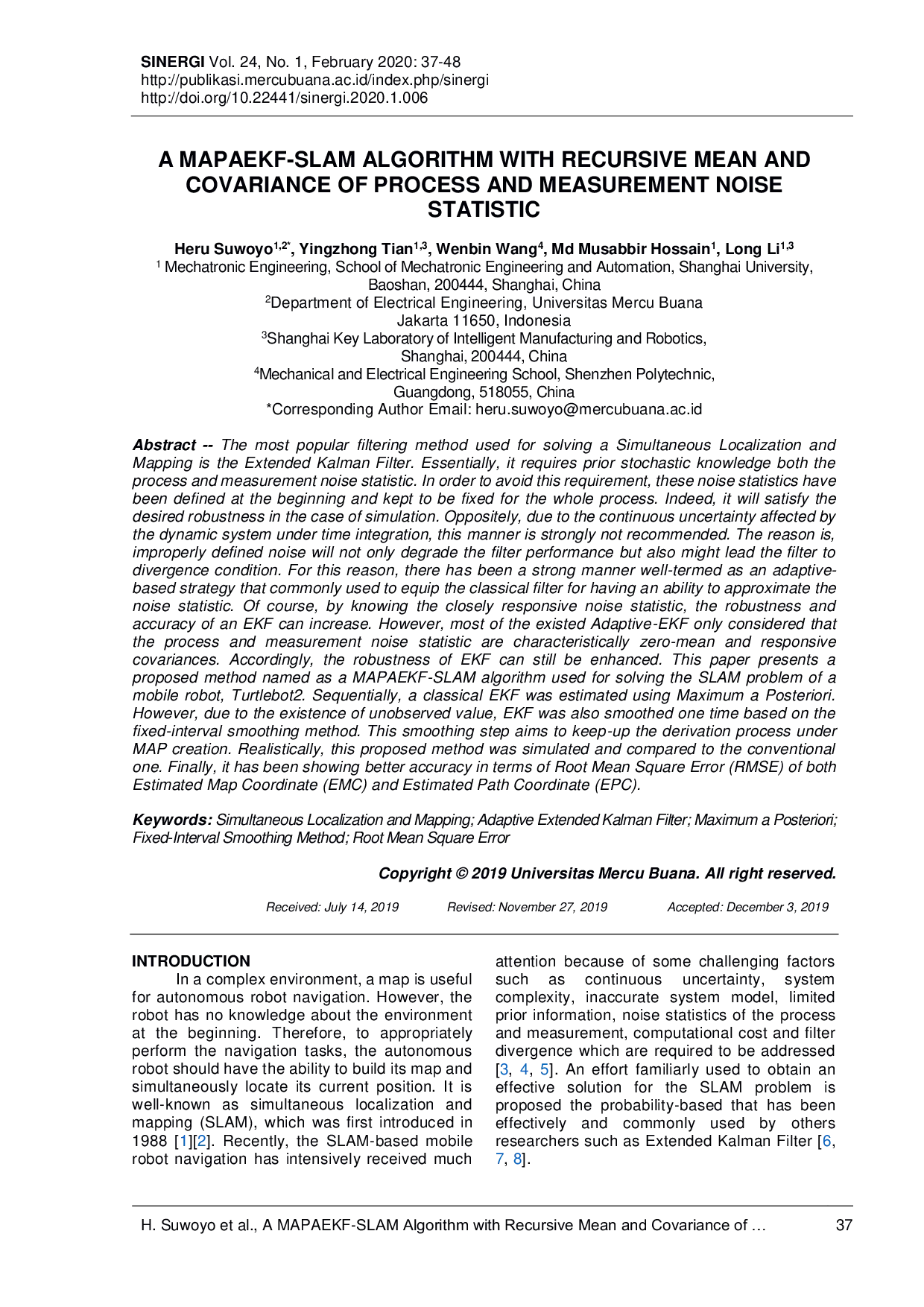 JURIS A MAPAEKF SLAM Algorithm with Recursive Mean and Covariance of Process and Measurement Noise Statistic