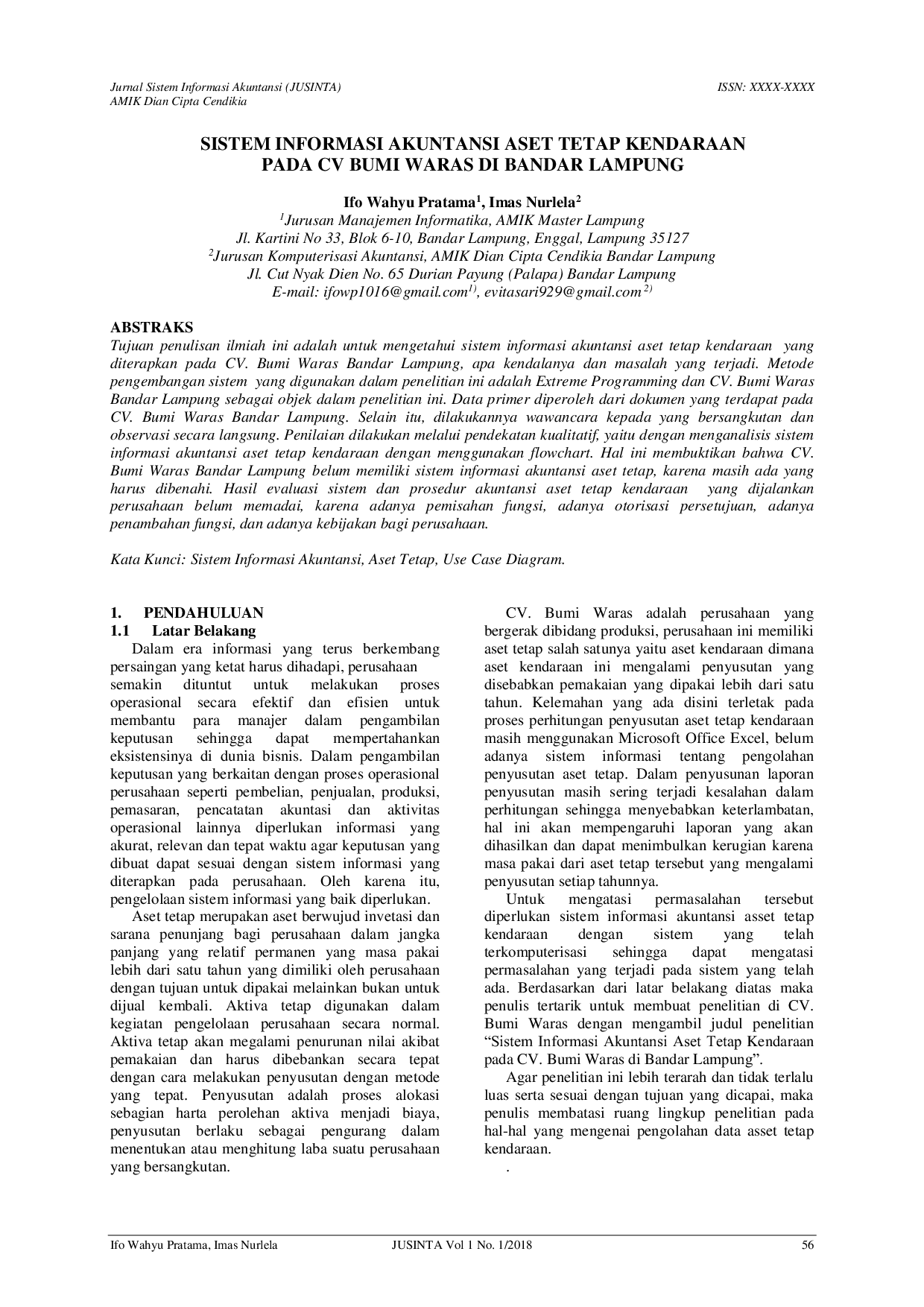 JURIS Sistem Informasi Akuntansi Asset Tetap Pada CV Bumi Waras Bandar Lampung