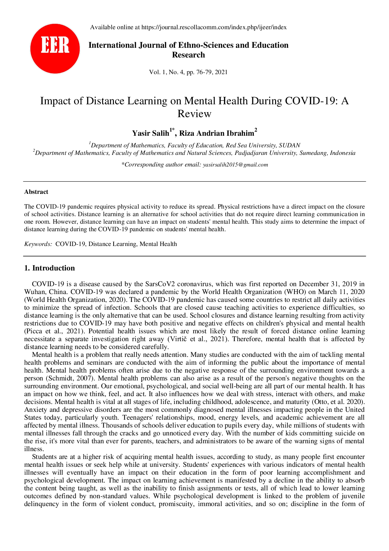 JURIS Impact of Distance Learning on Mental Health During COVID 19 A Review
