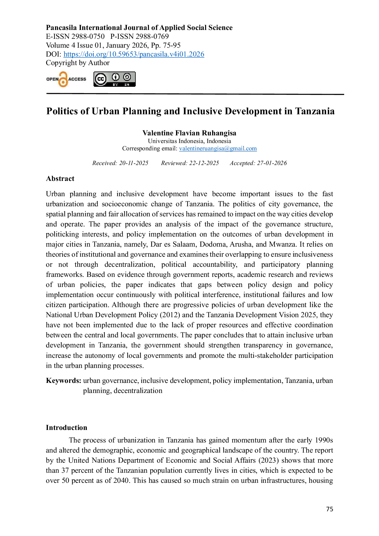 JURIS Politics of Urban Planning and Inclusive Development in Tanzania