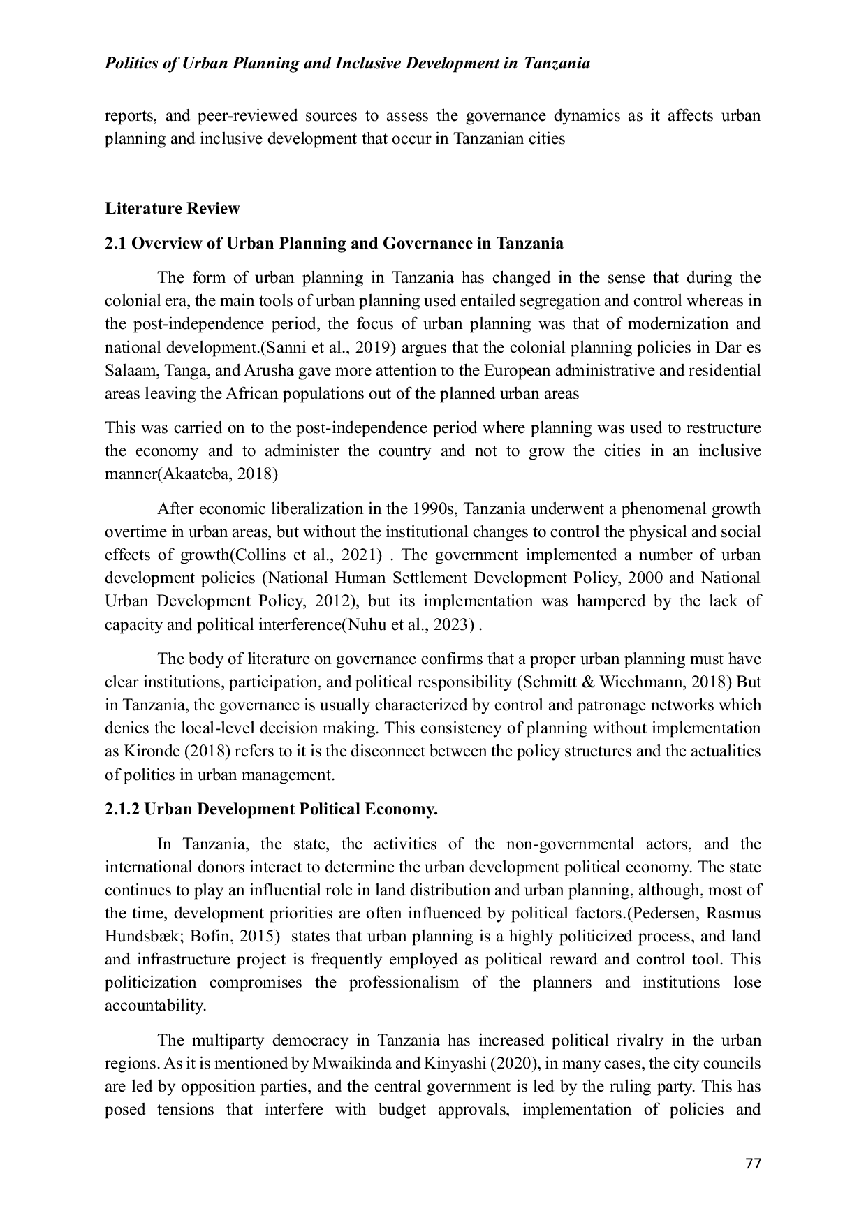 JURIS Politics of Urban Planning and Inclusive Development in Tanzania