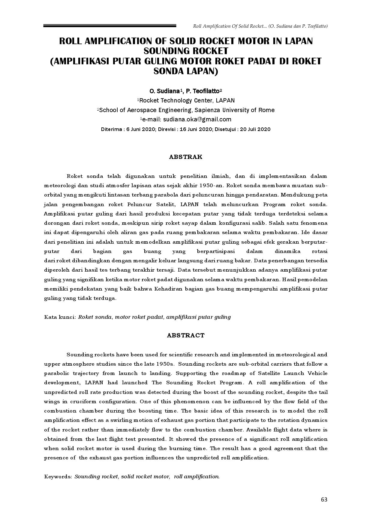 juris Roll Amplification of Solid Rocket Motor in Lapan Sounding Rocket