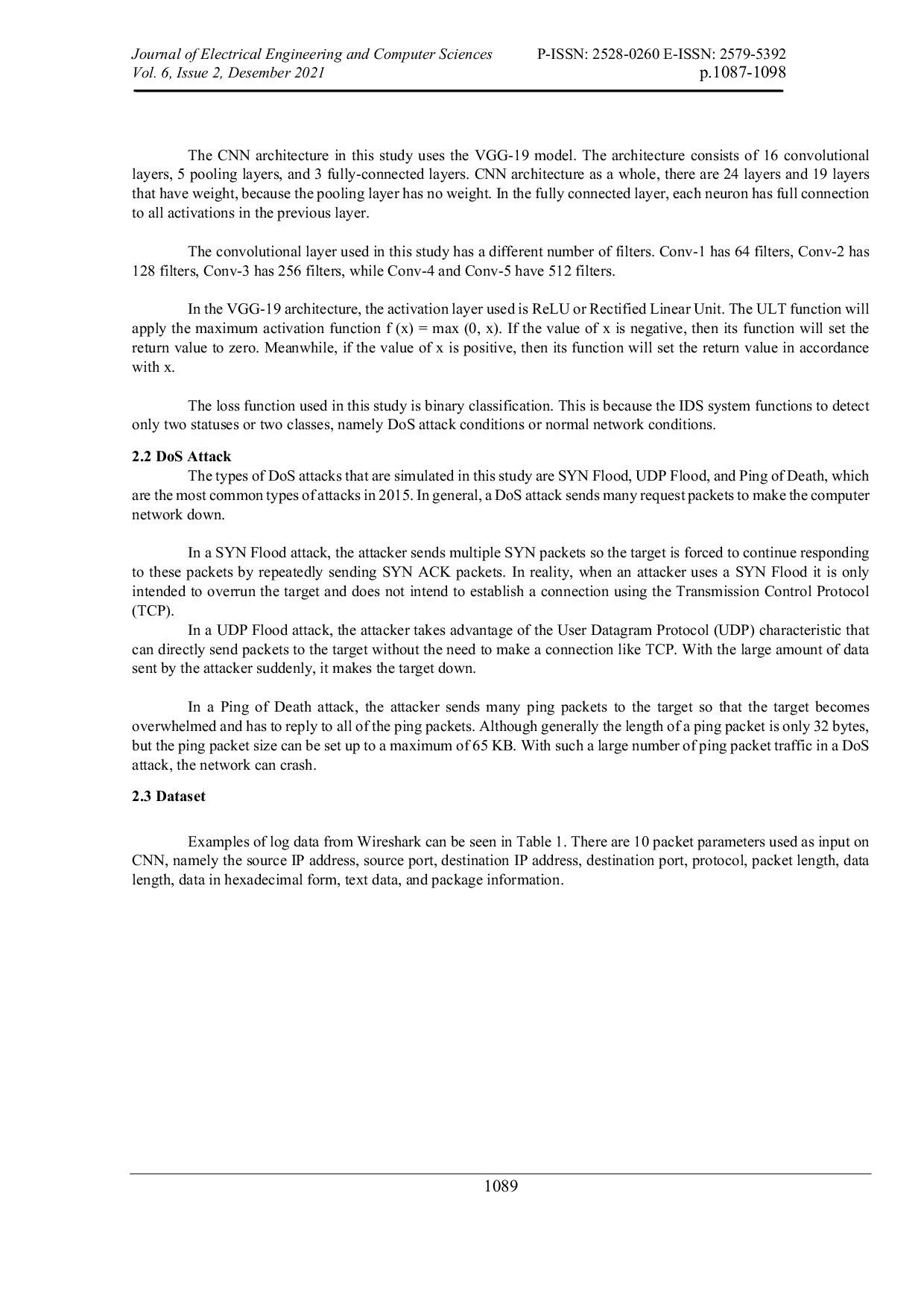 JURIS Intrusion Detection System Using Deep Learning for DoS Attack Detection