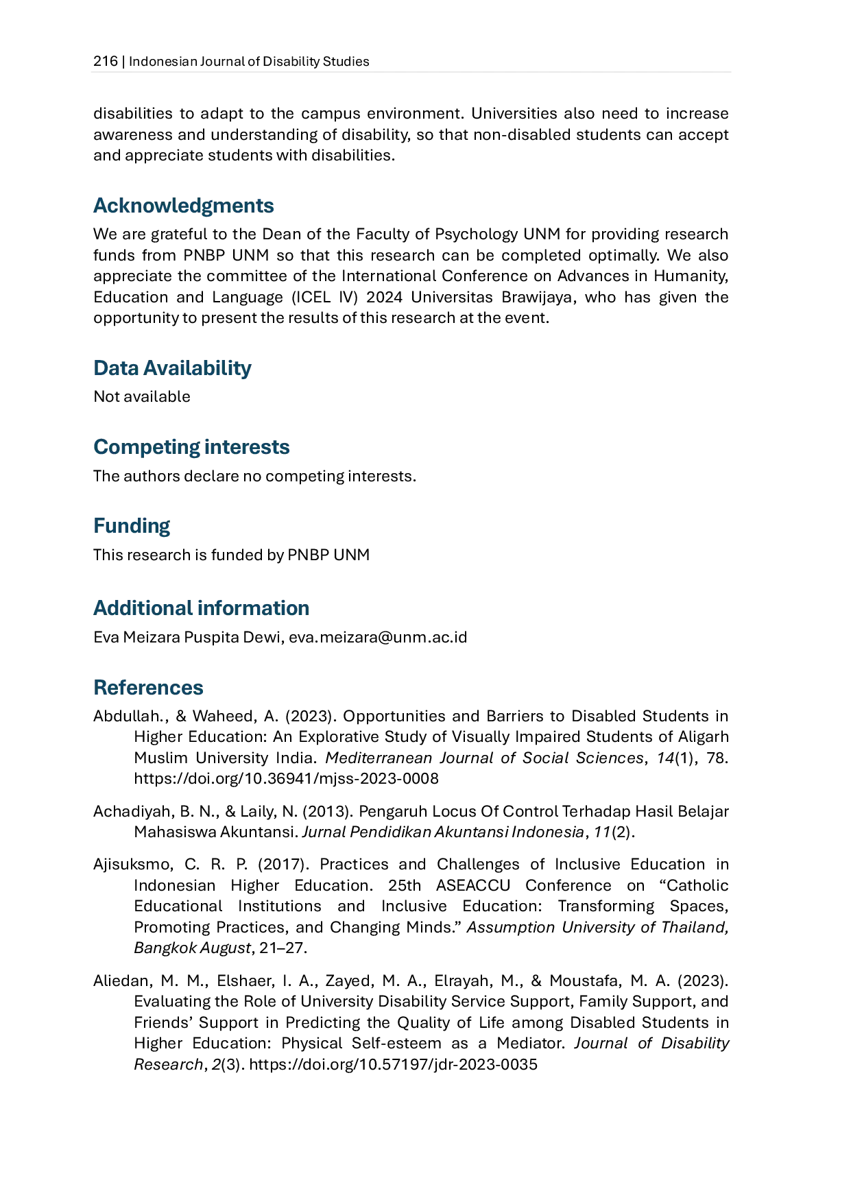 JURIS Factors Supporting the Academic Success of Students with Disabilities in Inclusive Universities