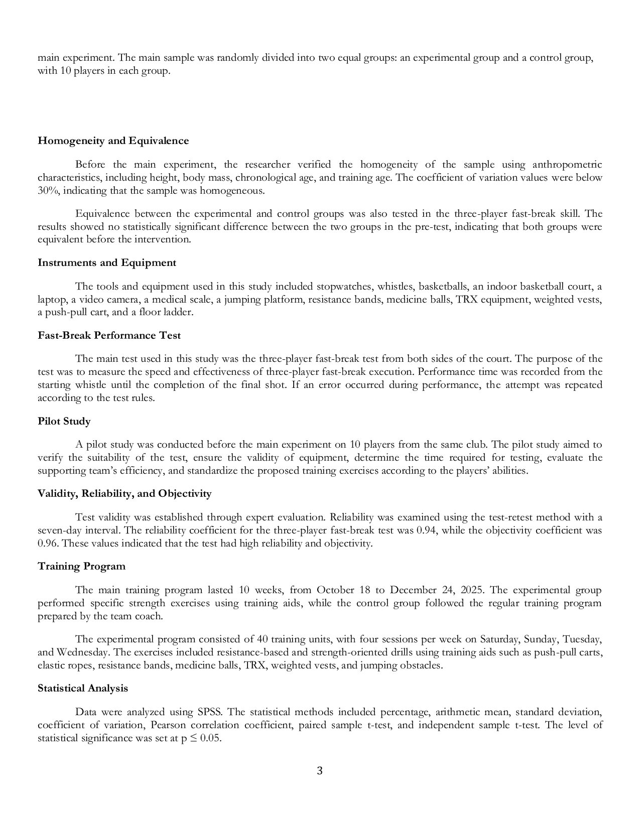 JURIS The Effect of Specific Training Exercises Using Training Aids on the Development of Fast Break Performance among Under 18 Three on Three Basketball Players