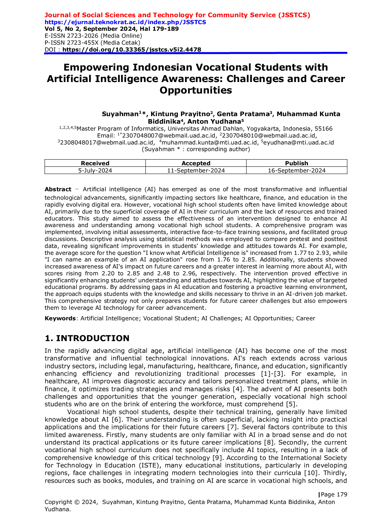 JURIS Empowering Indonesian Vocational Students with Artificial Intelligence Awareness Challenges and Career Opportunities