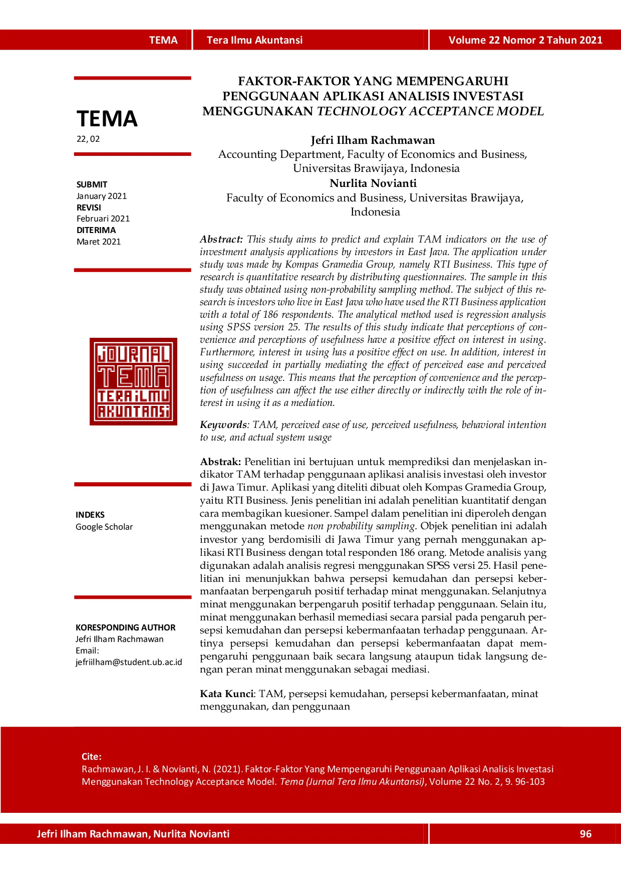JURIS Faktor Faktor Yang Mempengaruhi Penggunaan Aplikasi Analisis Investasi Menggunakan Technology Acceptance Model
