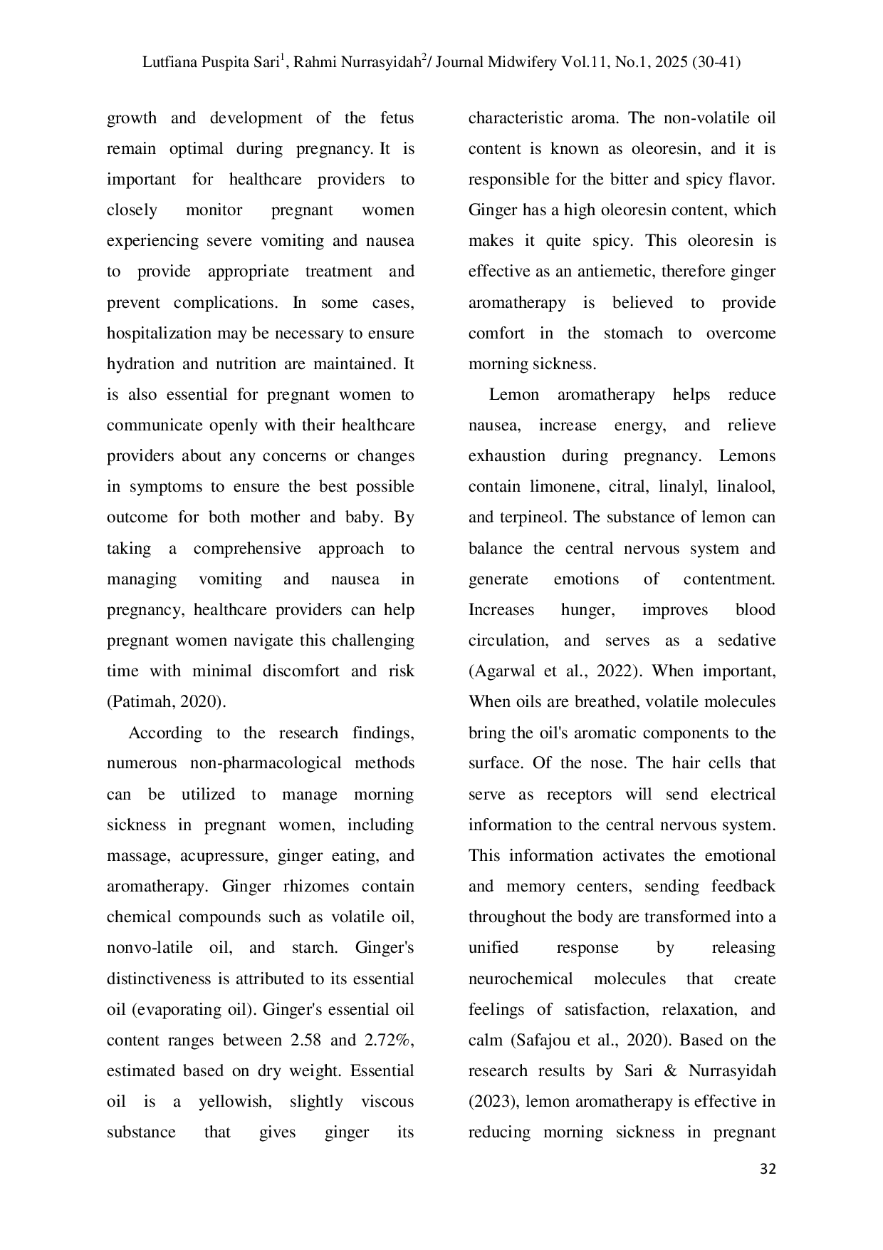 JURIS Ginger Honey And Lemon Aromateraphy As A Complimentary Teraphy For First Trimester Morning Sickness