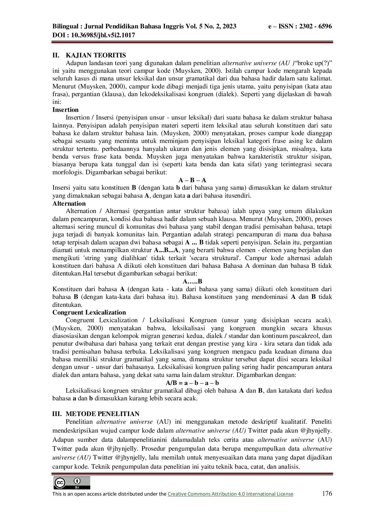 JURIS Analisis Penggunaan Campur Kode Bahasa Indonesia Dan Bahasa Inggris Pada Alternative Universe broke up KARYA jhynjelly