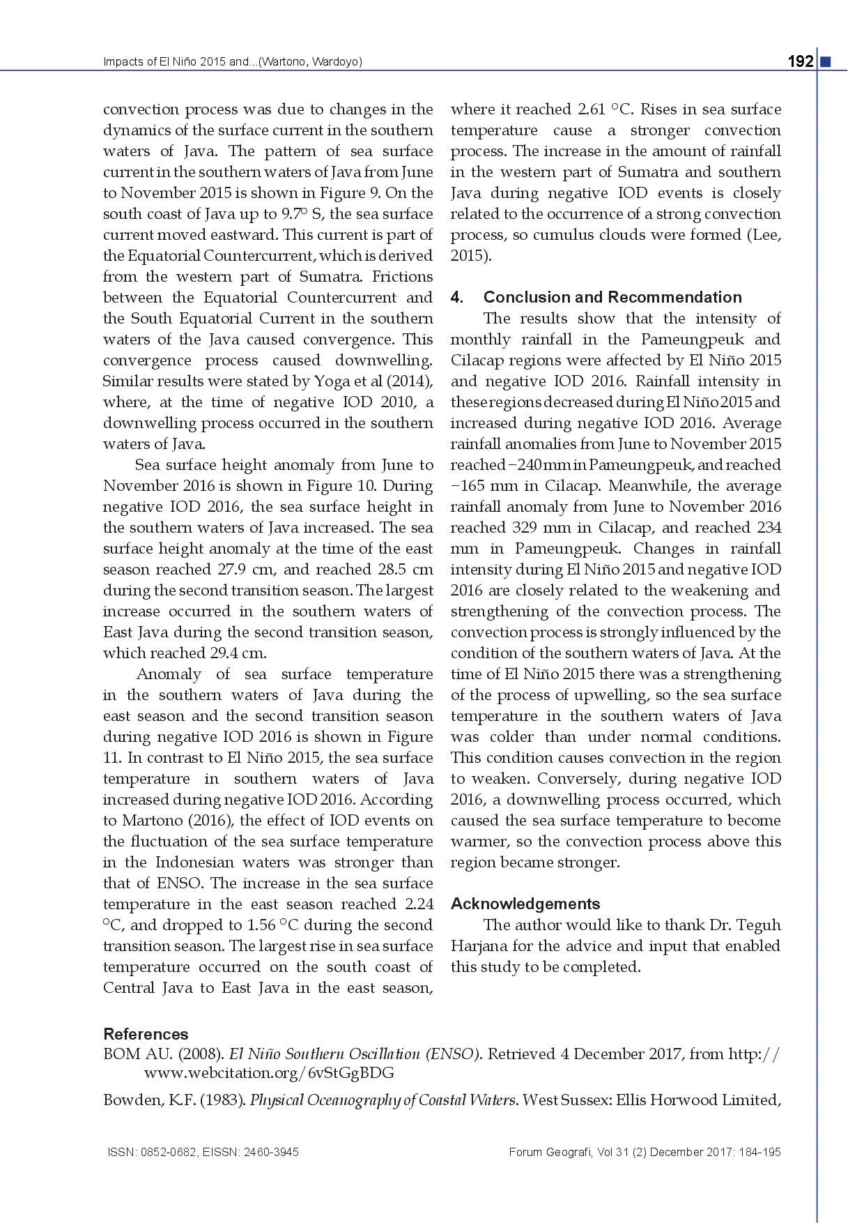 juris Impacts Of El Ni o 2015 And The Indian Ocean Dipole 2016 On Rainfall In The Pameungpeuk And Cilacap Regions