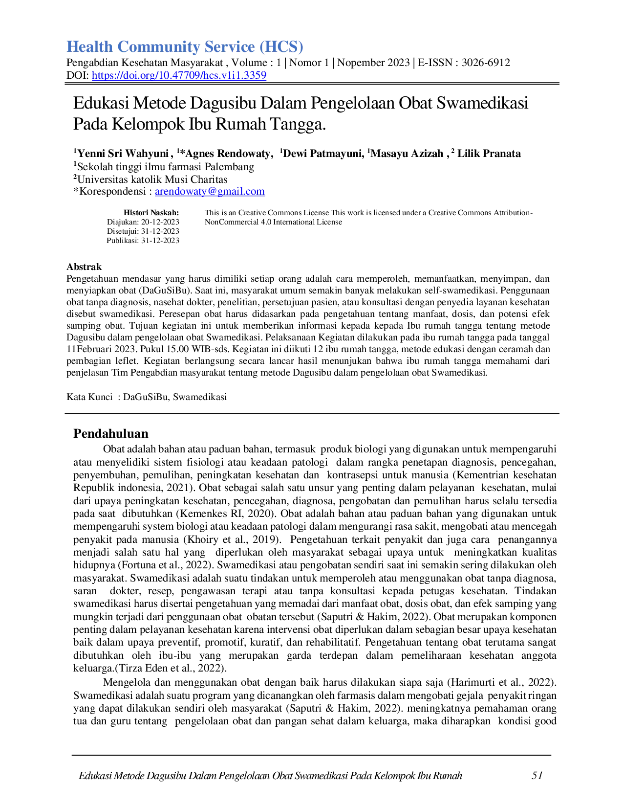 JURIS Edukasi Metode Dagusibu Dalam Pengelolaan Obat Swamedikasi Pada Kelompok Ibu Rumah Tangga