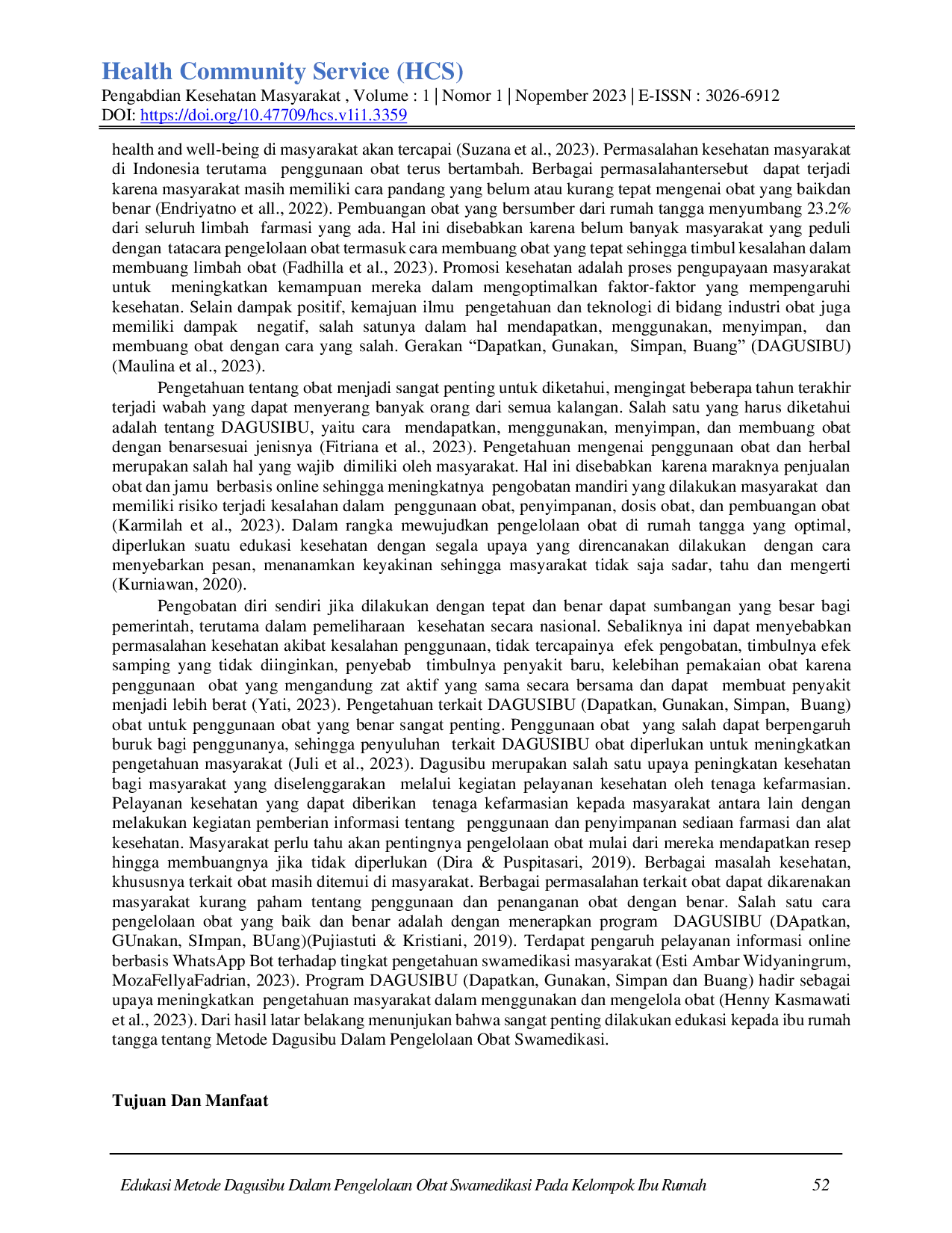 JURIS Edukasi Metode Dagusibu Dalam Pengelolaan Obat Swamedikasi Pada Kelompok Ibu Rumah Tangga