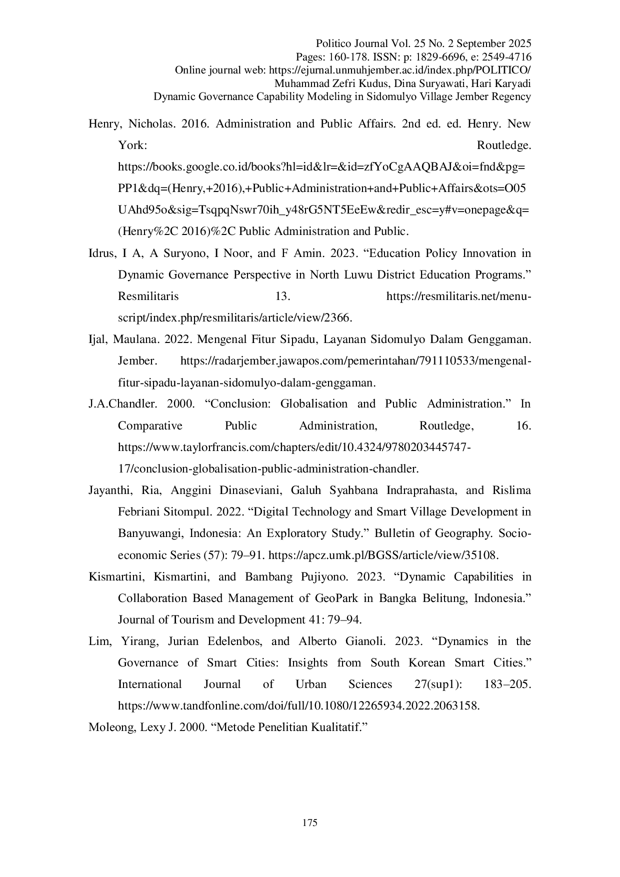 JURIS Dynamic Governance Capability Modeling in Sidomulyo Village Jember Regency