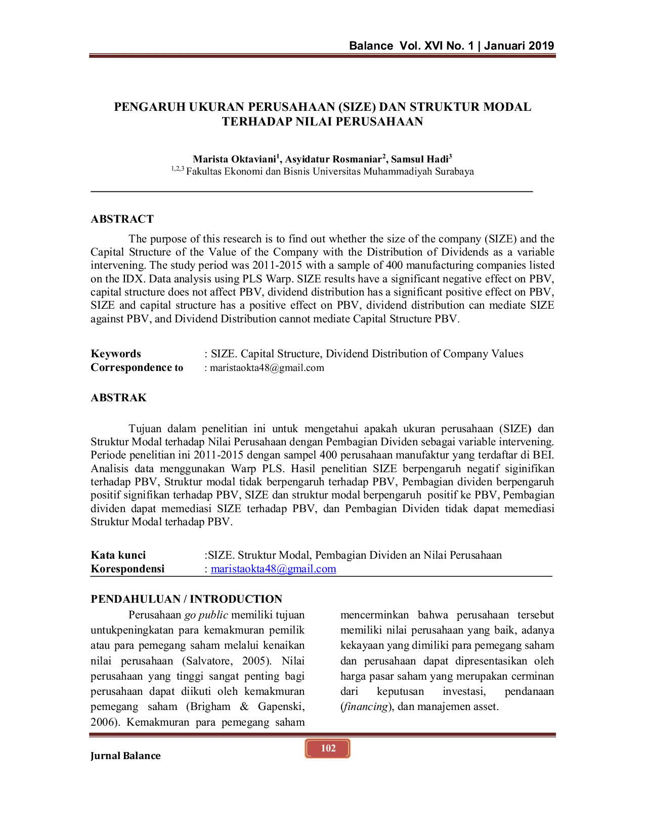 JURIS Pengaruh Ukuran Perusahaan Size Dan Struktur Modal Terhadap Nilai Perusahaan