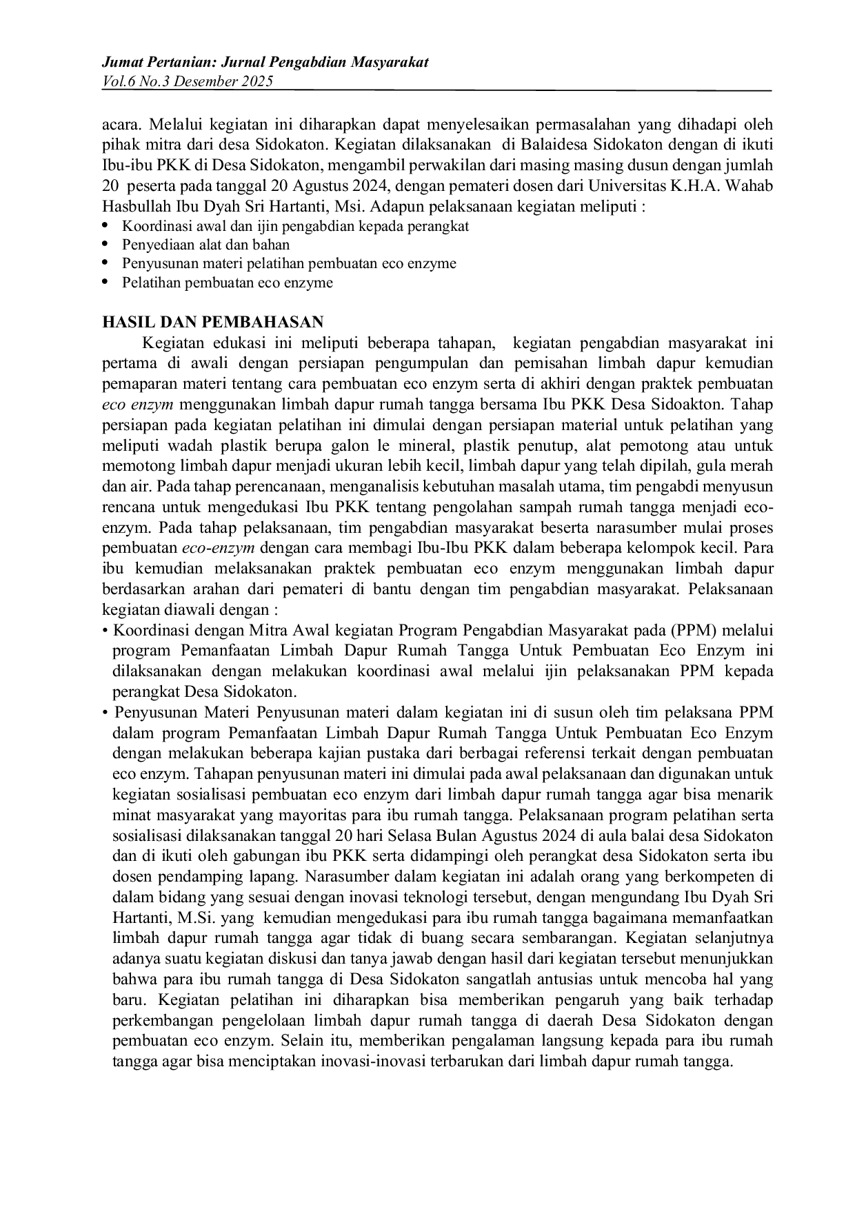 JURIS Edukasi Pemanfaatan Limbah Dapur untuk Pembuatan Eco Enzym