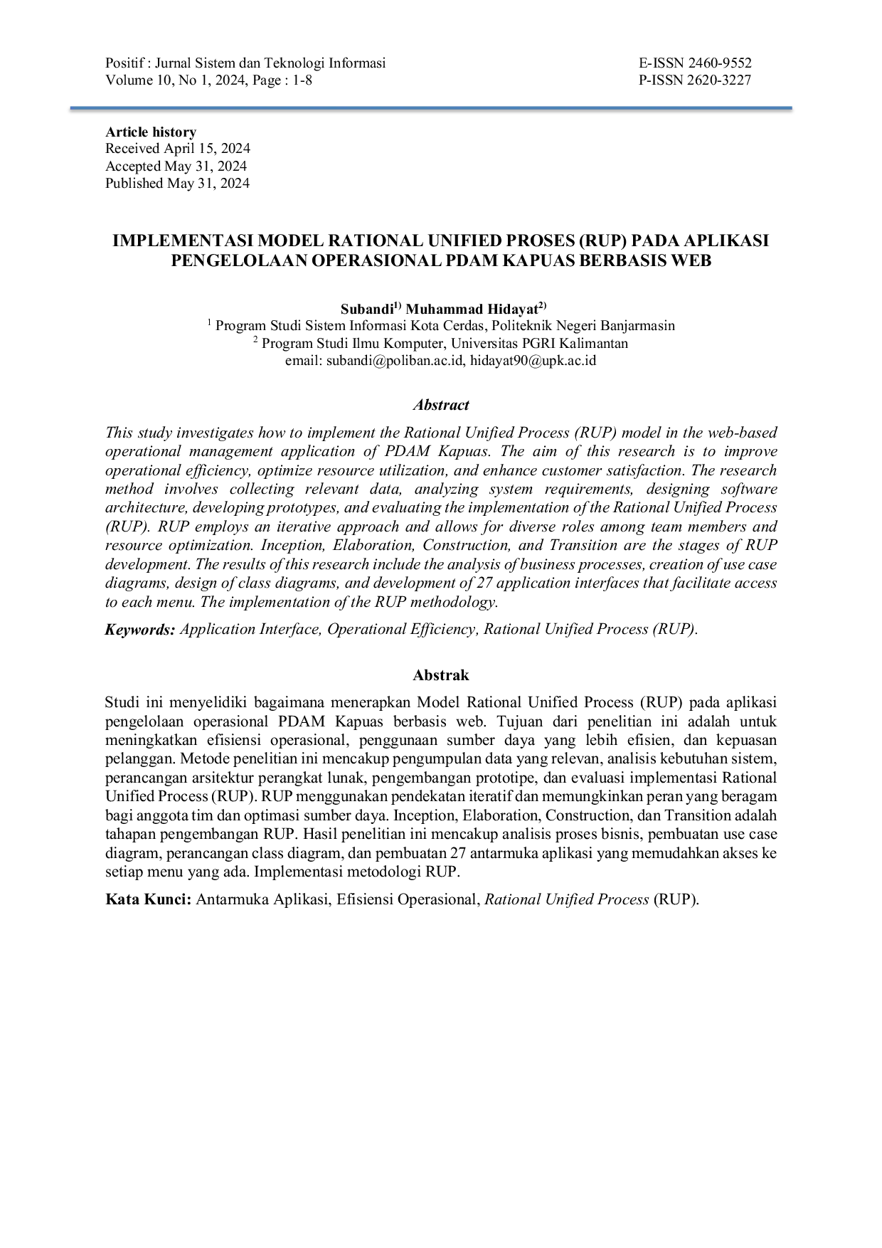 JURIS Implementasi Model Rational Unified Proses RUP Pada Aplikasi Pengelolaan Operasional PDAM Kapuas Berbasis Web