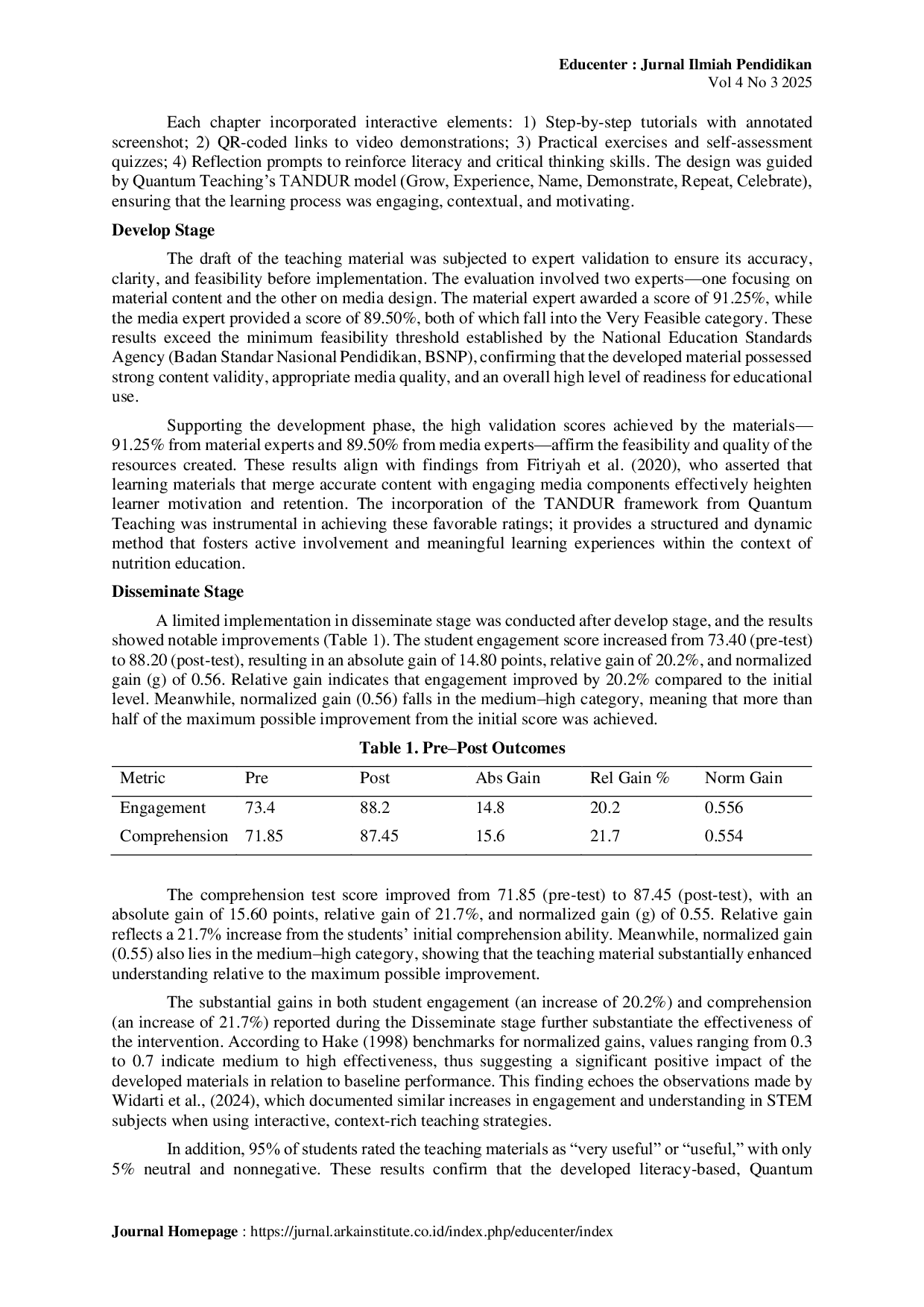 JURIS Optimizing learning effectiveness through literacy oriented teaching materials with quantum teaching in food and nutrition data analysis courses