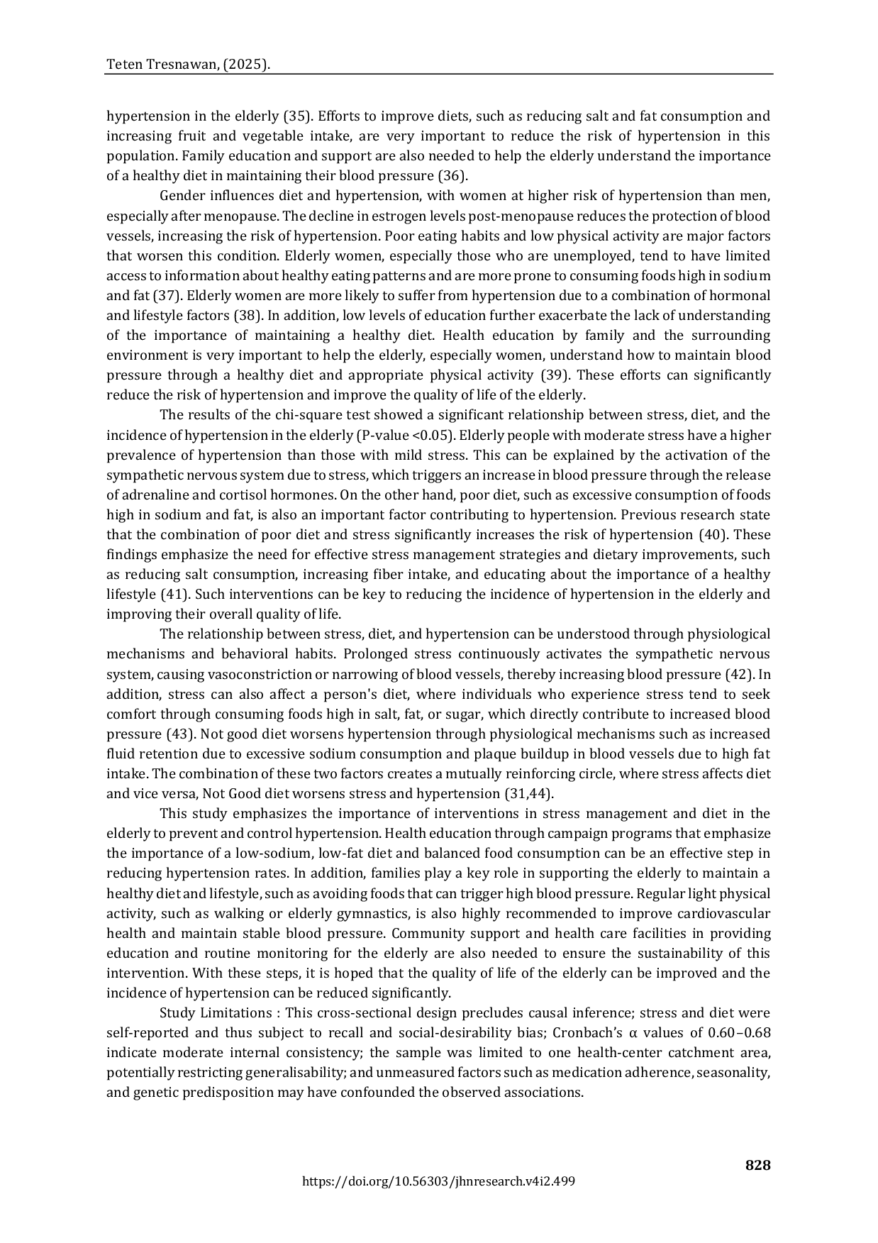 JURIS Stress Dietary Habits and Their Relationship with Hypertension among the Elderly in Sukabumi Indonesia A Cross Sectional Study