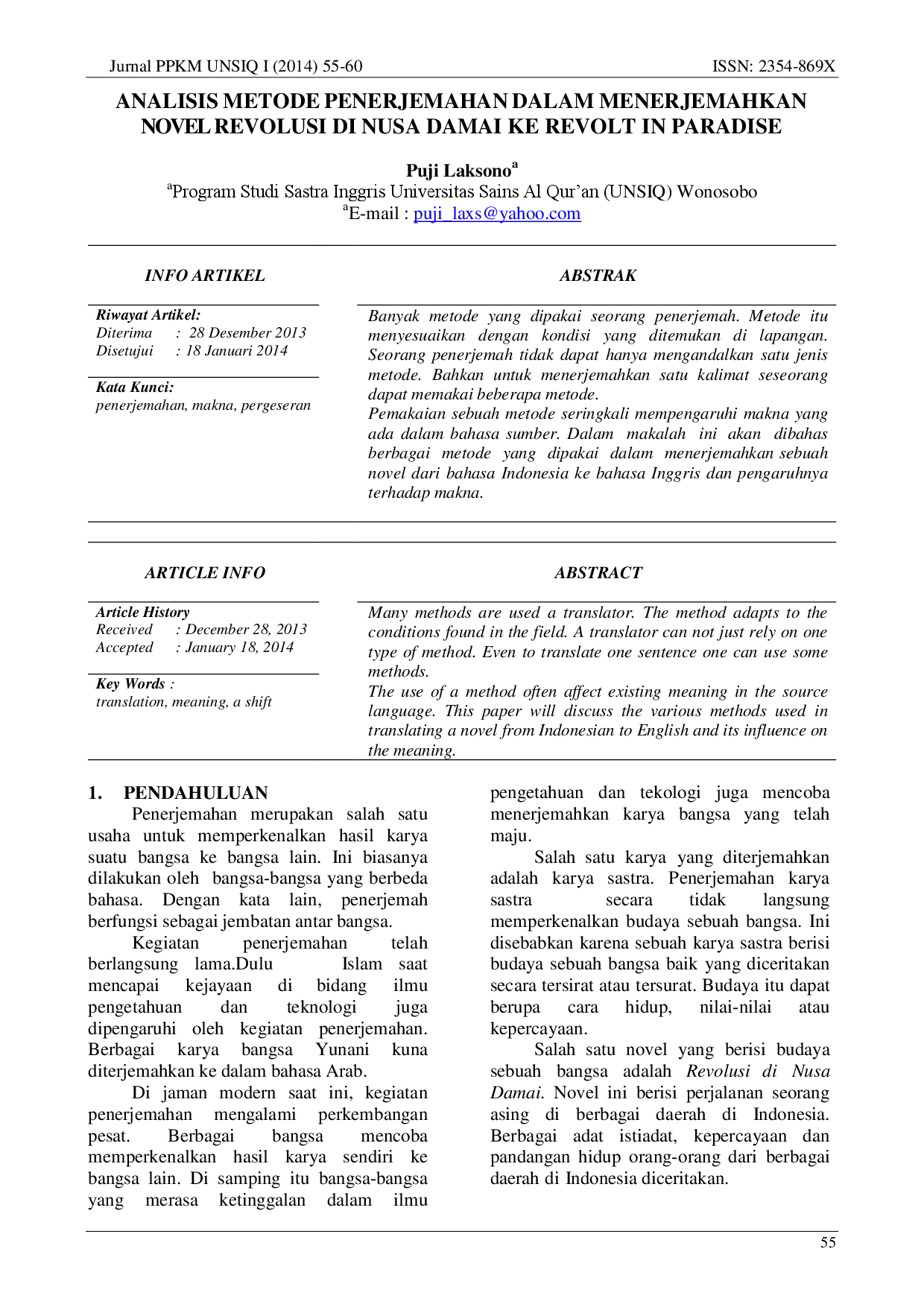 juris Analisis Metode Penerjemahan dalam Menerjemahkan Novel Revolusi di Nusa Damai ke Revolt in Paradise