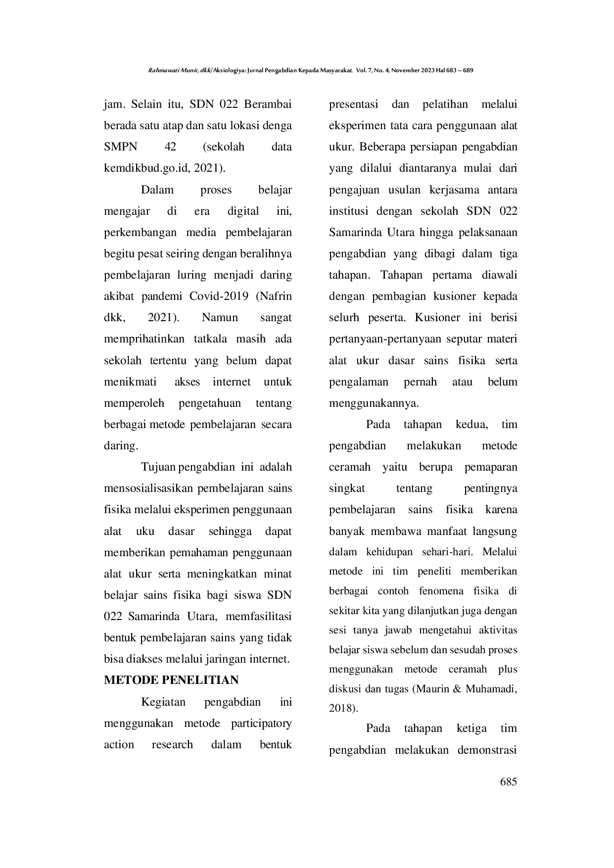 JURIS Upaya Peningkatan Minat Belajar Sains Fisika di SDN 022 Samarinda Utara Melalui Pelatihan Pengukuran Dasar