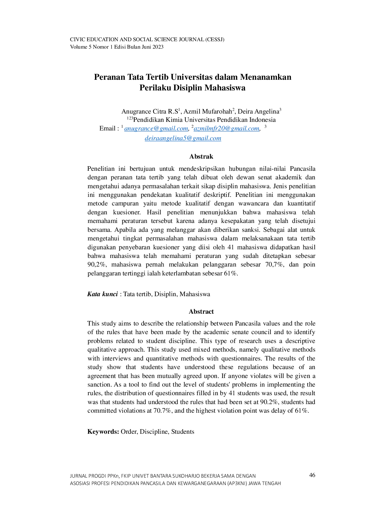 JURIS Peranan Tata Tertib Universitas Dalam Menanamkan Perilaku Disiplin Mahasiswa