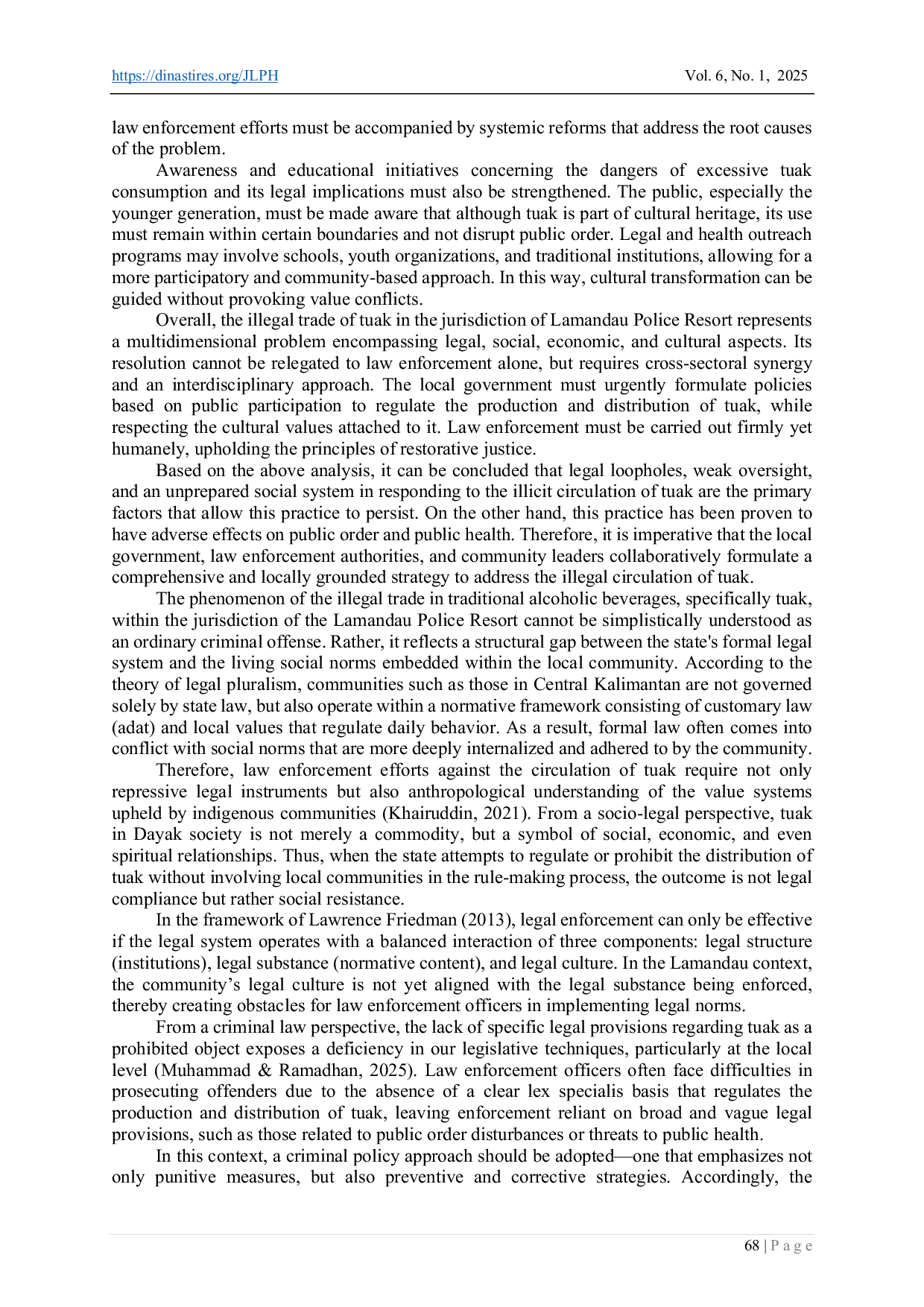 JURIS Illegal Trade of Traditional Alcoholic Beverage Tuak within the Jurisdiction of Lamandau Police Resort