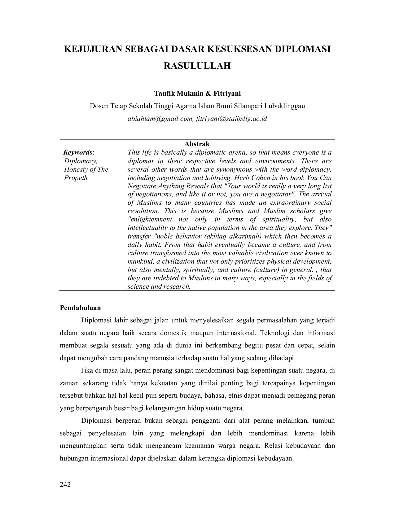 JURIS Kejujuran Sebagai Dasar Kesuksesan Diplomasi Rasulullah