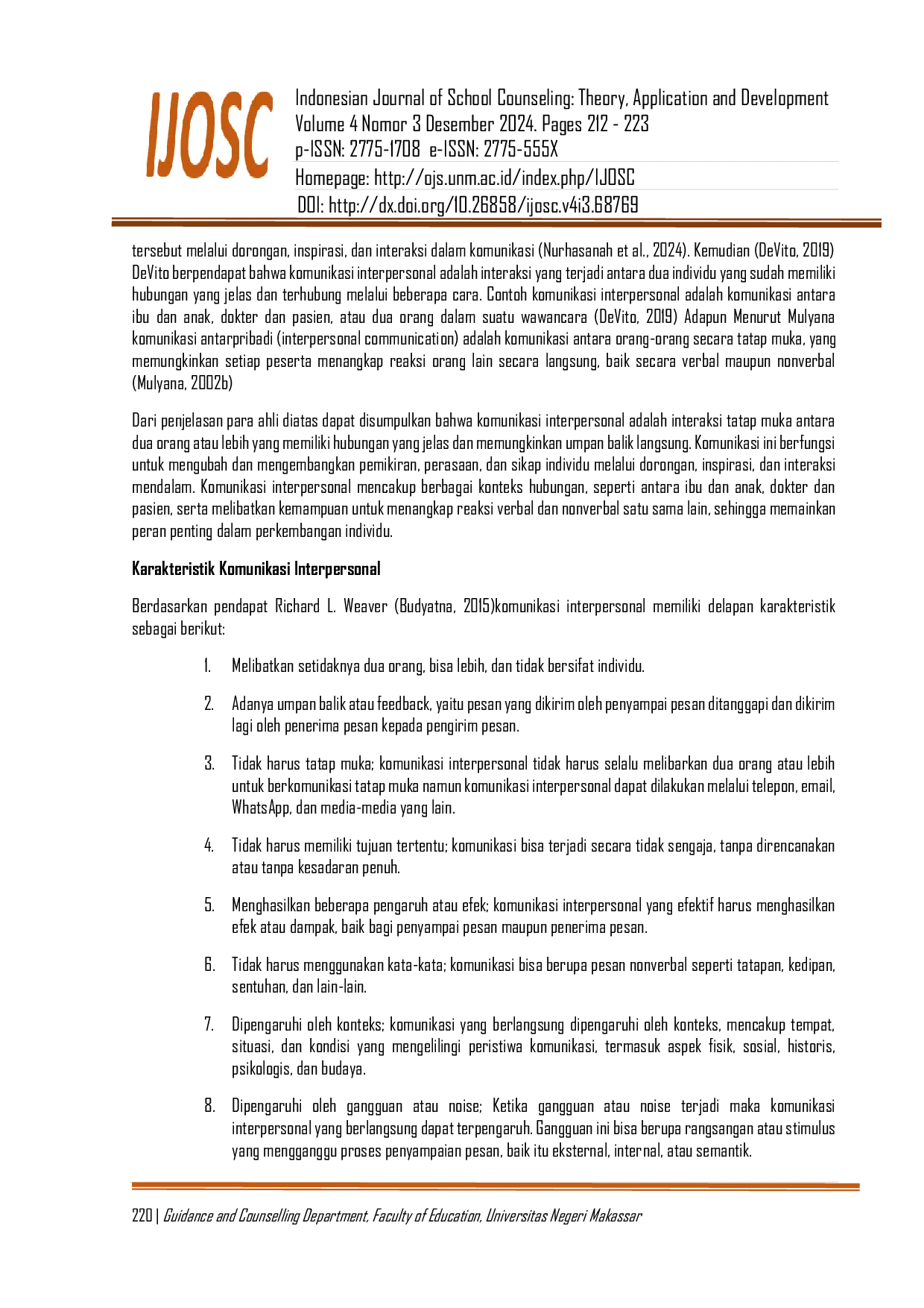 JURIS Peran Bimbingan Pribadi Sosial dalam Keterampilan Komunikasi Interpersonal Peserta Didik