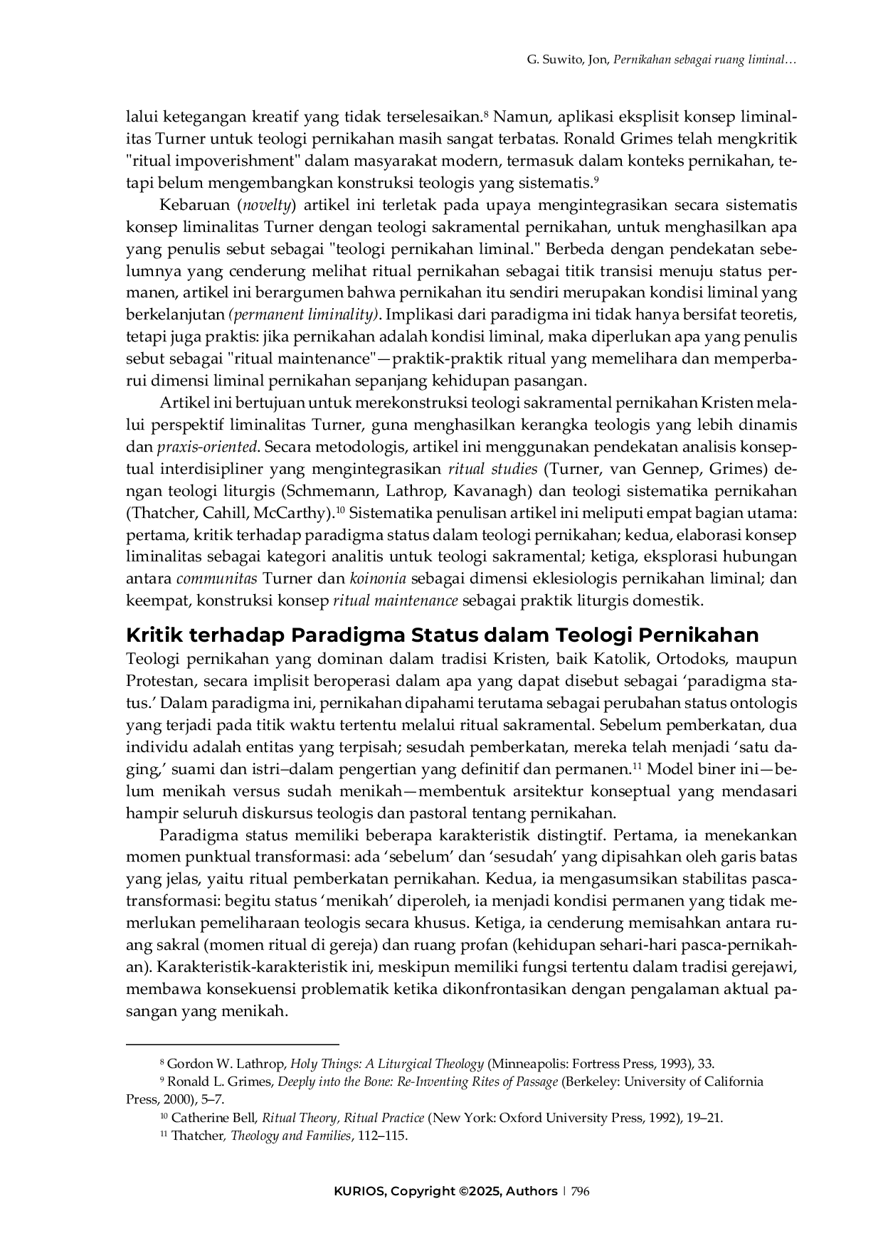 JURIS Pernikahan sebagai ruang liminal Rekonstruksi teologis sakramen dalam perspektif studi ritual