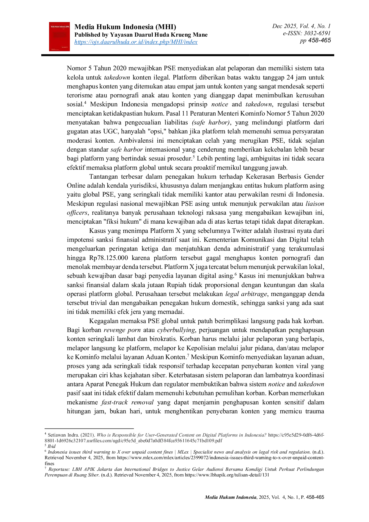 JURIS Tanggung Jawab Platform Digital dan Perlindungan Hak Korban Analisis Intermediary Liability di Indonesia