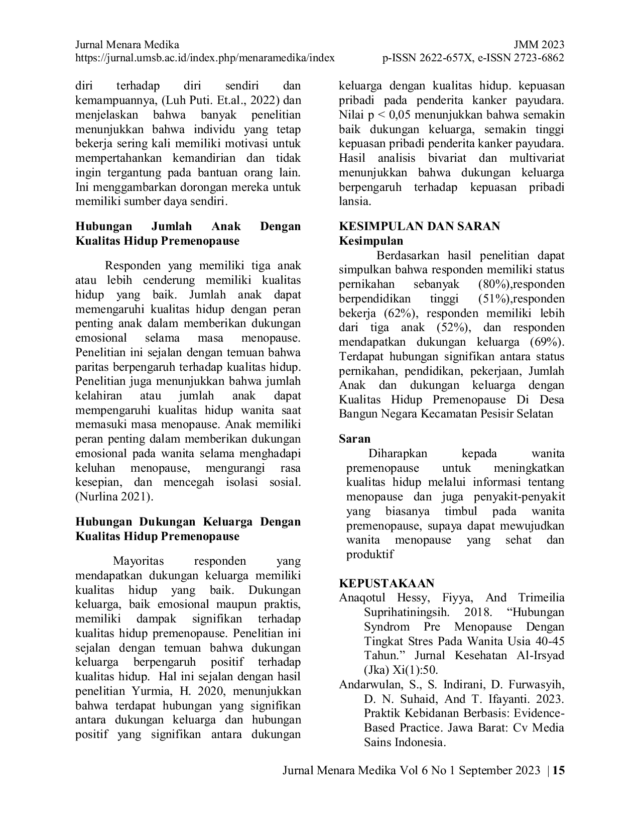 JURIS Analisis Faktor Yang Berhubungan Dengan Kualitas Hidup Premenopause