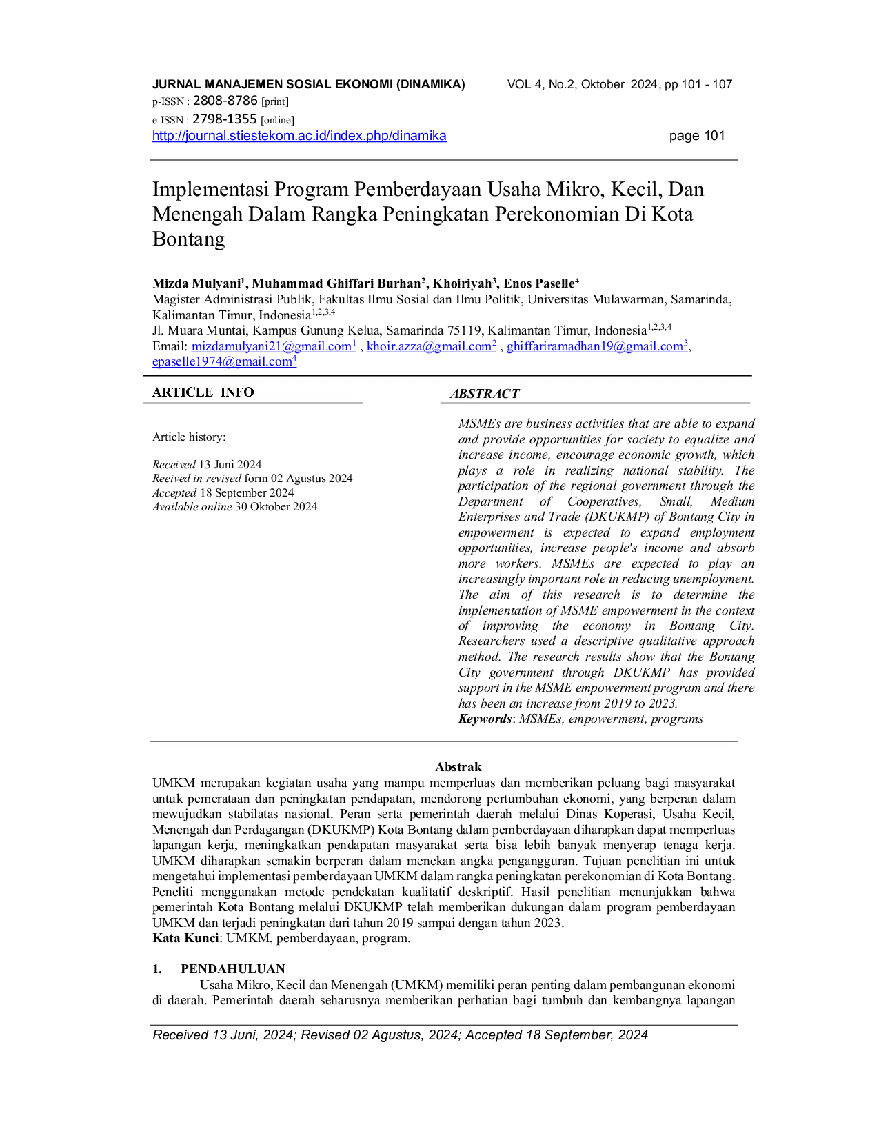 JURIS Implementasi Program Pemberdayaan Usaha Mikro Kecil Dan Menengah Dalam Rangka Peningkatan Perekonomian Di Kota Bontang