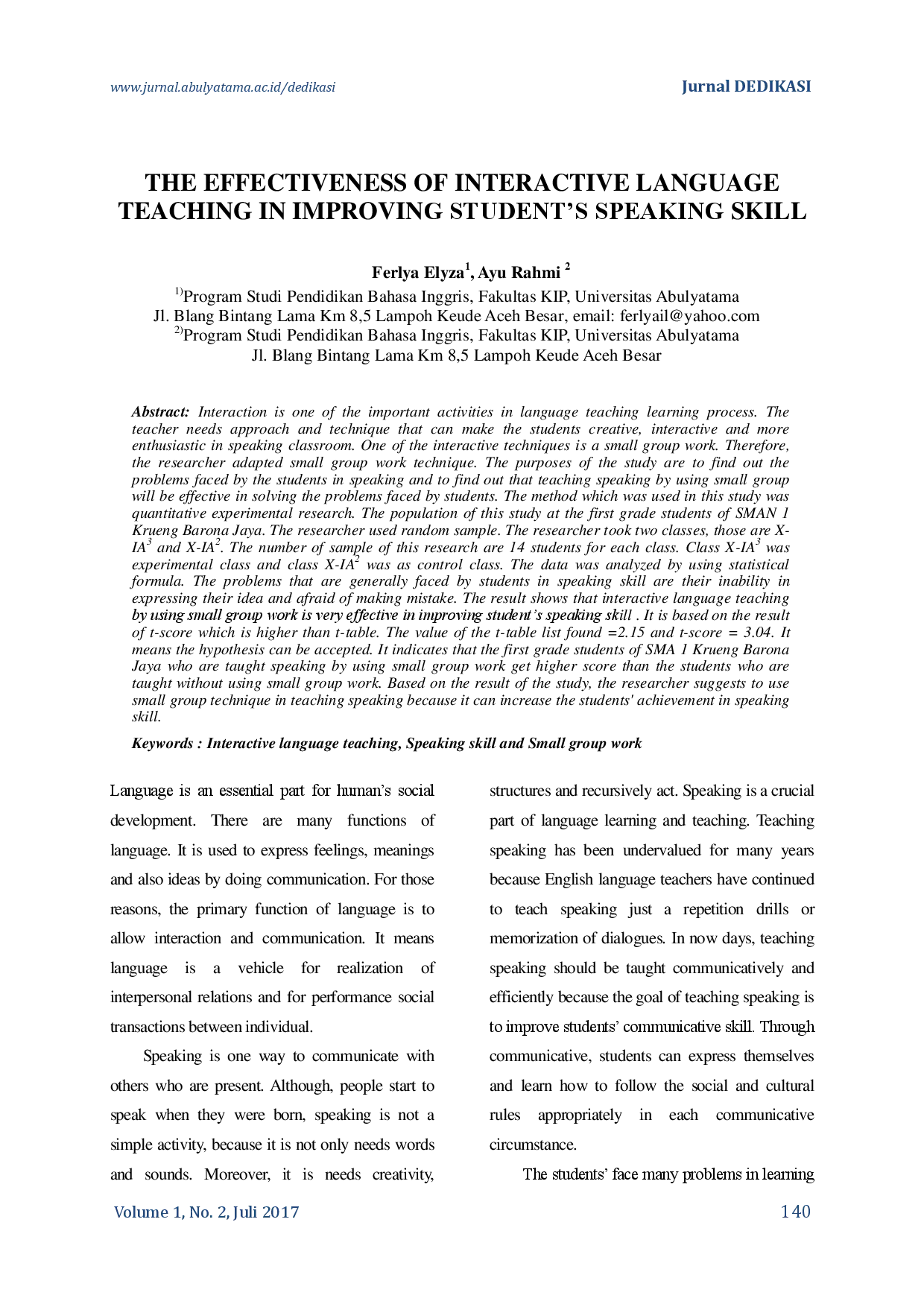 juris The Effectiveness Of Interactive Language Teaching In Improving Student s Speaking Skill