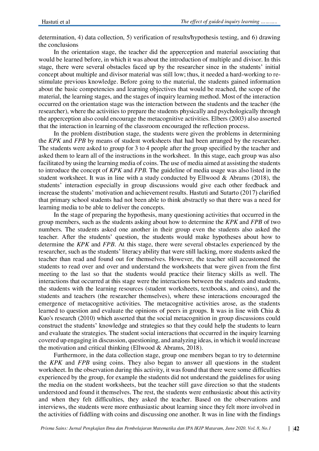 JURIS The Effect of Guided Inquiry Learning Model to the Metacognitive Ability of Primary School Students