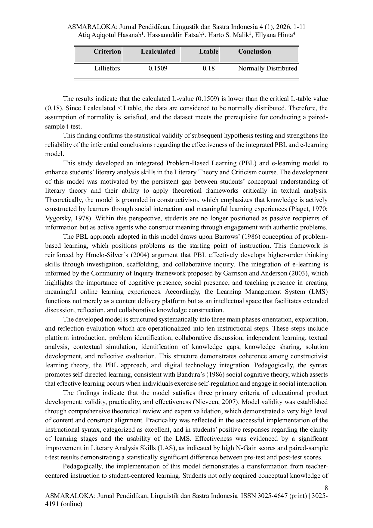 JURIS Development and Validation of an Integrated Problem Based Learning and E Learning Model to Enhance Literary Analysis Skills in Higher Education