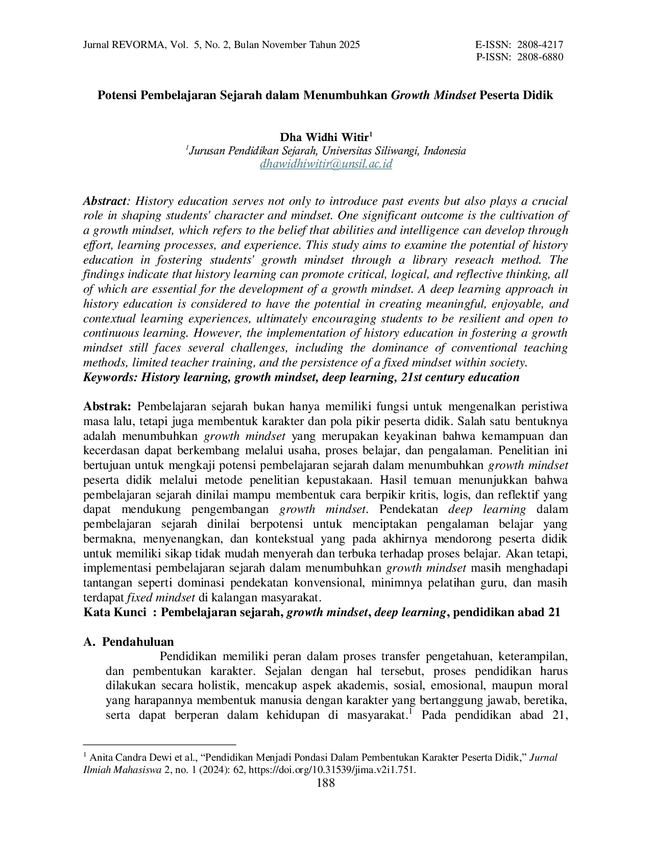 JURIS Potensi Pembelajaran Sejarah dalam Menumbuhkan Growth Mindset Peserta Didik