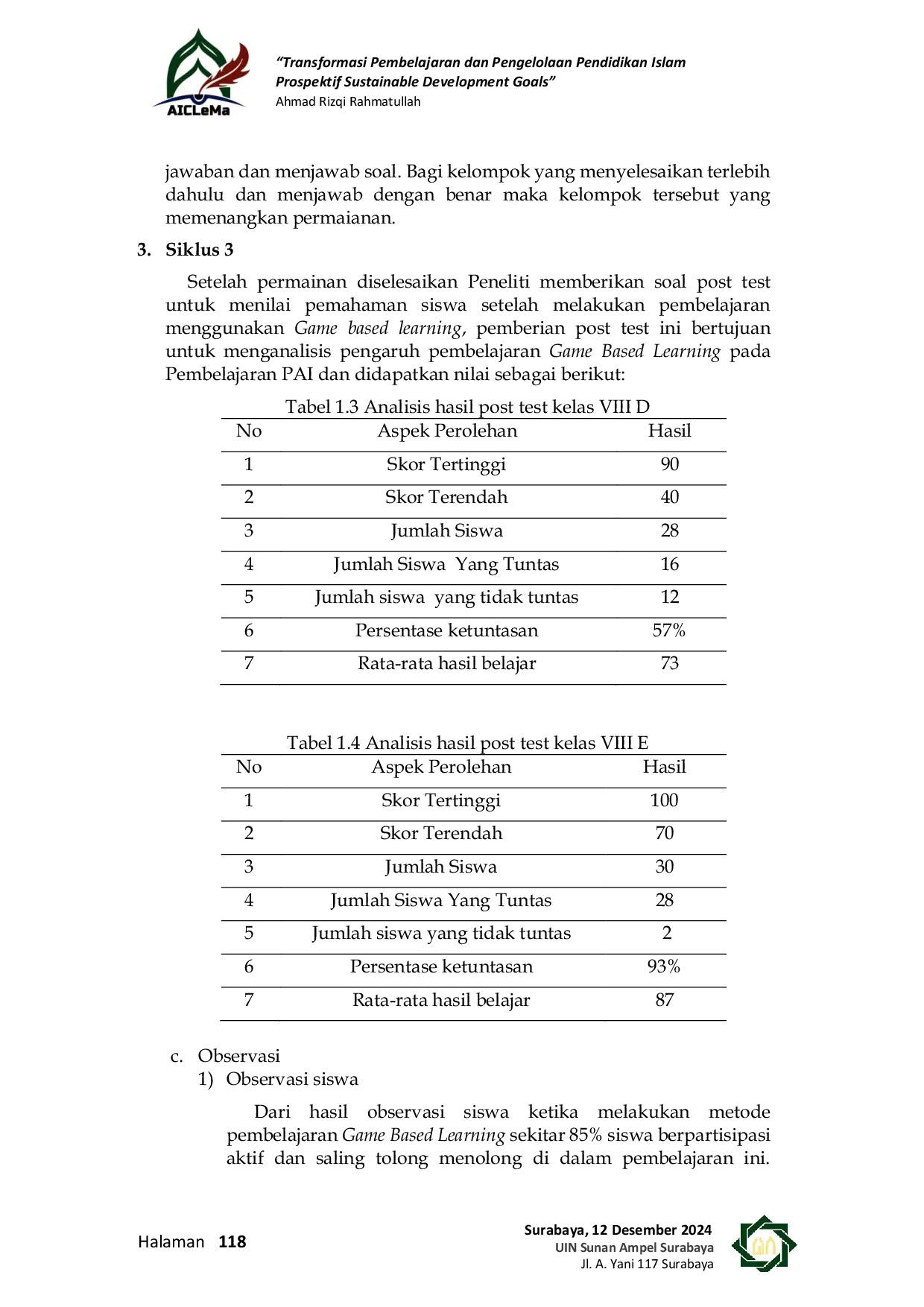 JURIS Penerapan Metode Pembelajaran Game Based Learning Pada Mata Pelajaran Pendidikan Agama Islam Untuk Meningkatkan Prestasi Siswa Kelas VIII SMPN 3 Waru