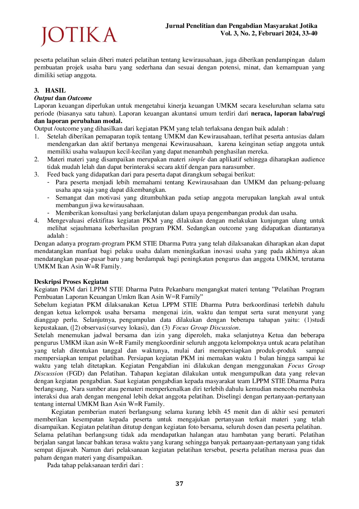 JURIS Pelatihan Program Pembuatan Laporan Keuangan UMKM Ikan Asin W R Family