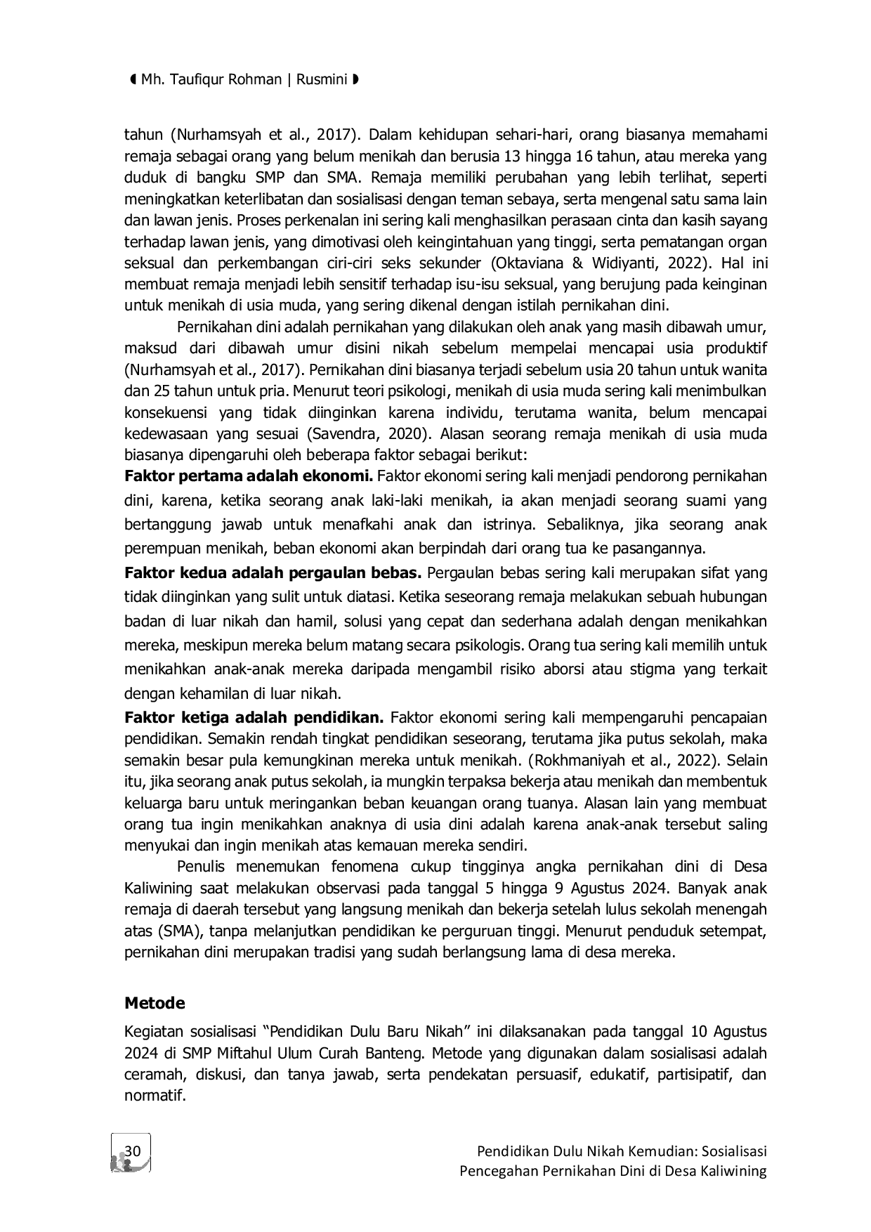 JURIS Pendidikan Dulu Nikah Kemudian Sosialisasi Pencegahan Pernikahan Dini di Desa Kaliwining